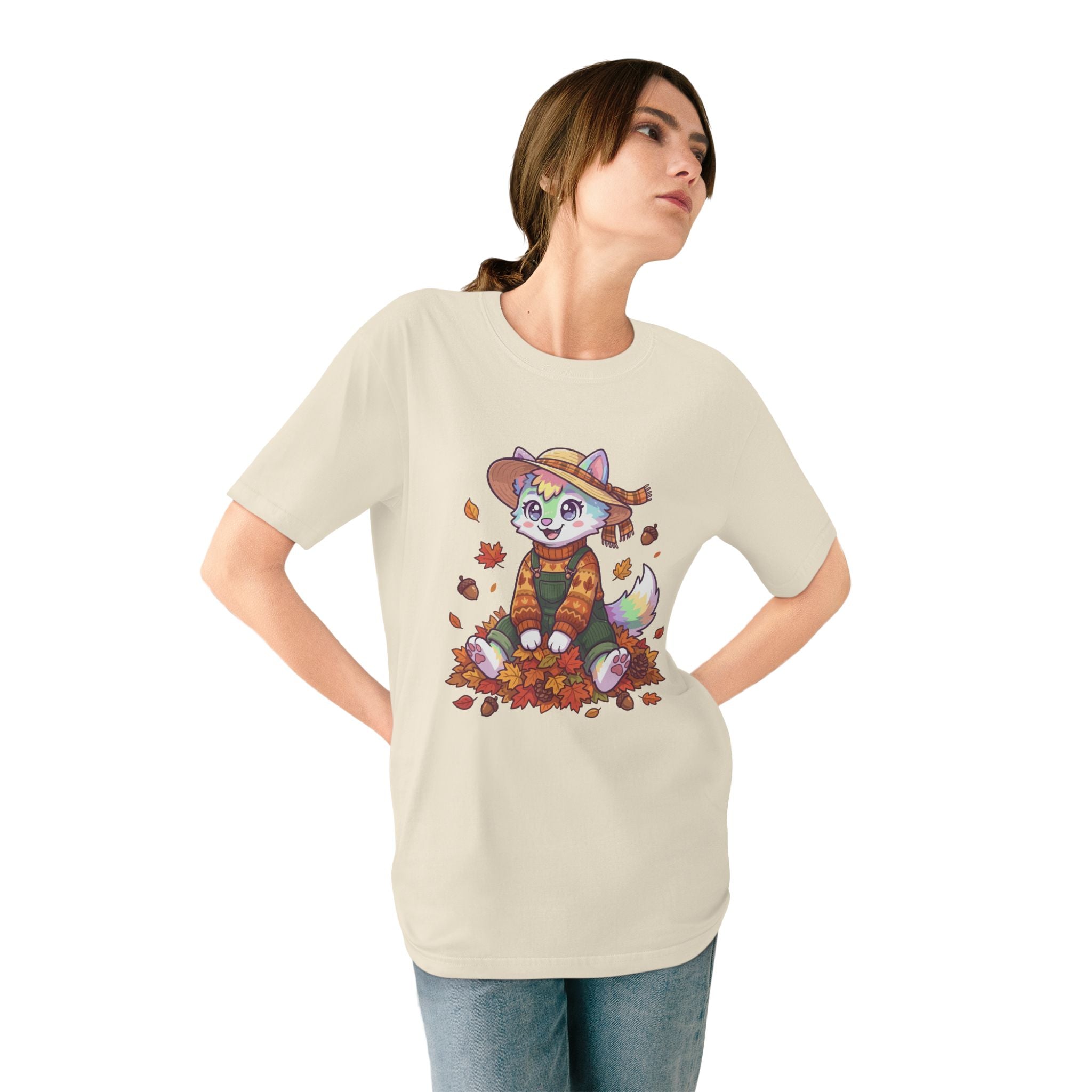 Autumn Fox Tee — Cute Fall Rainbow Pup with Leaves
