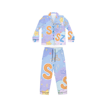 Satin Pajamas — Pastel Cute 'S Z' Star Print Sleep Set