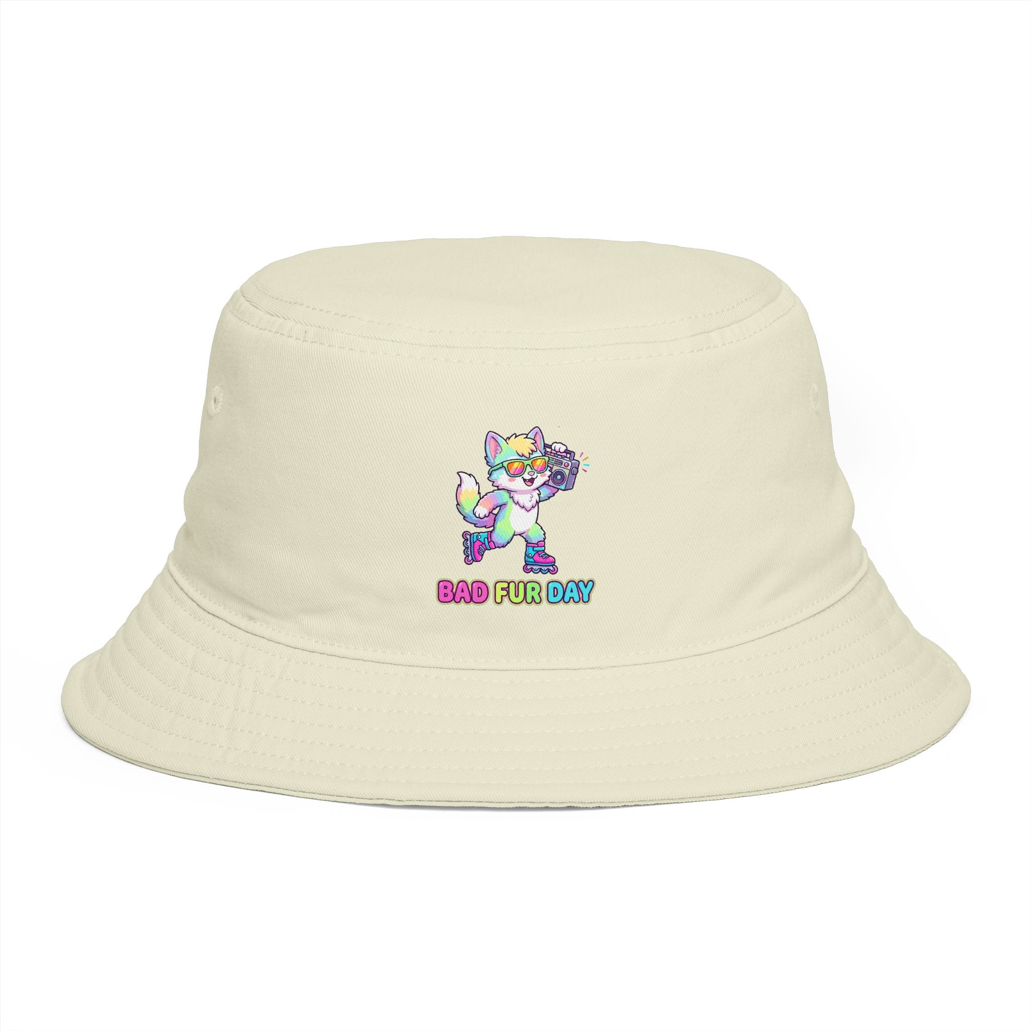 Cute Neon Furry Fox Bucket Hat — "Bad Fur Day" Embroidered Cute Animal Sun Hat