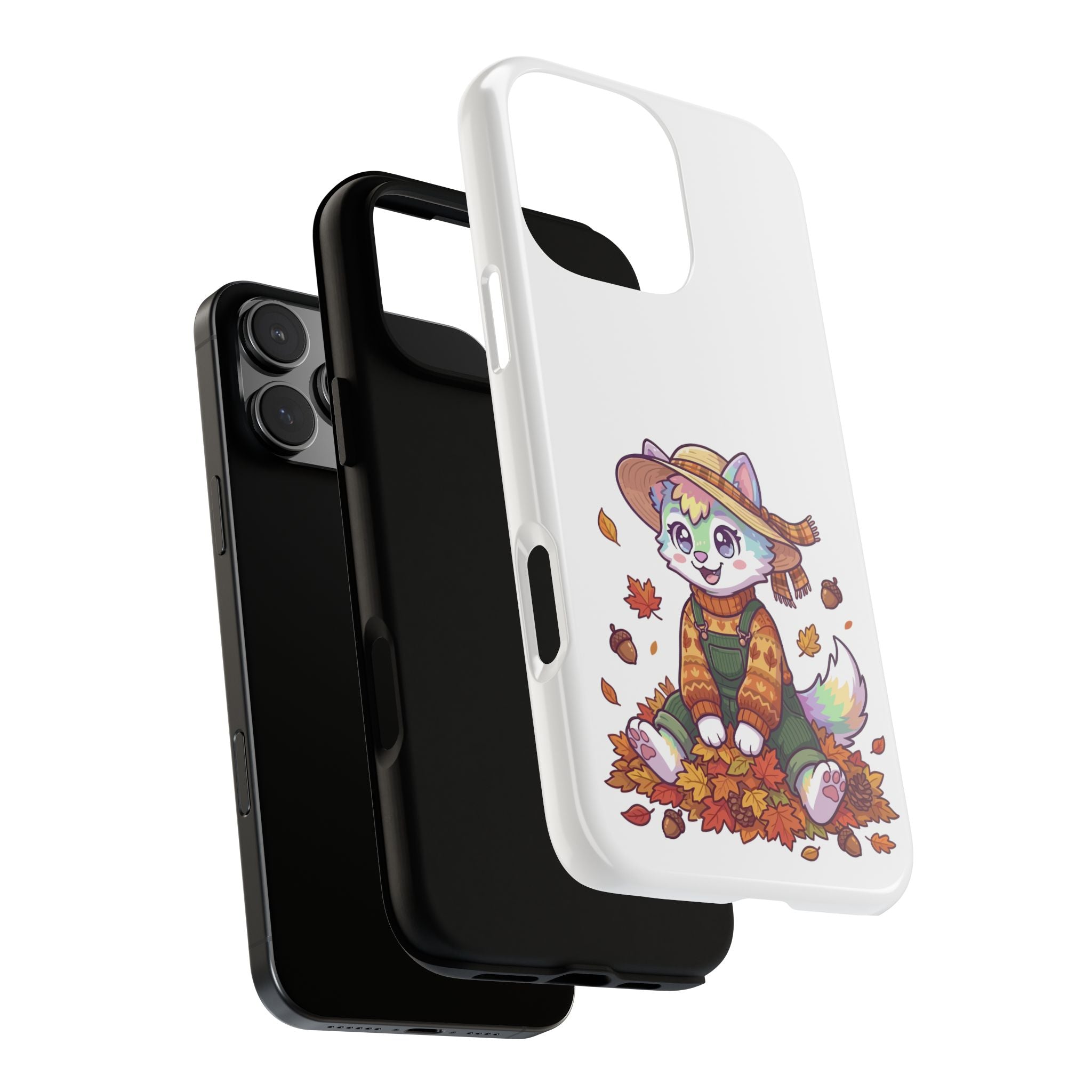 Autumn Fox Phone Case | Cute Fall Leaves Cat in Straw Hat iPhone | Samsung | Pixel Case