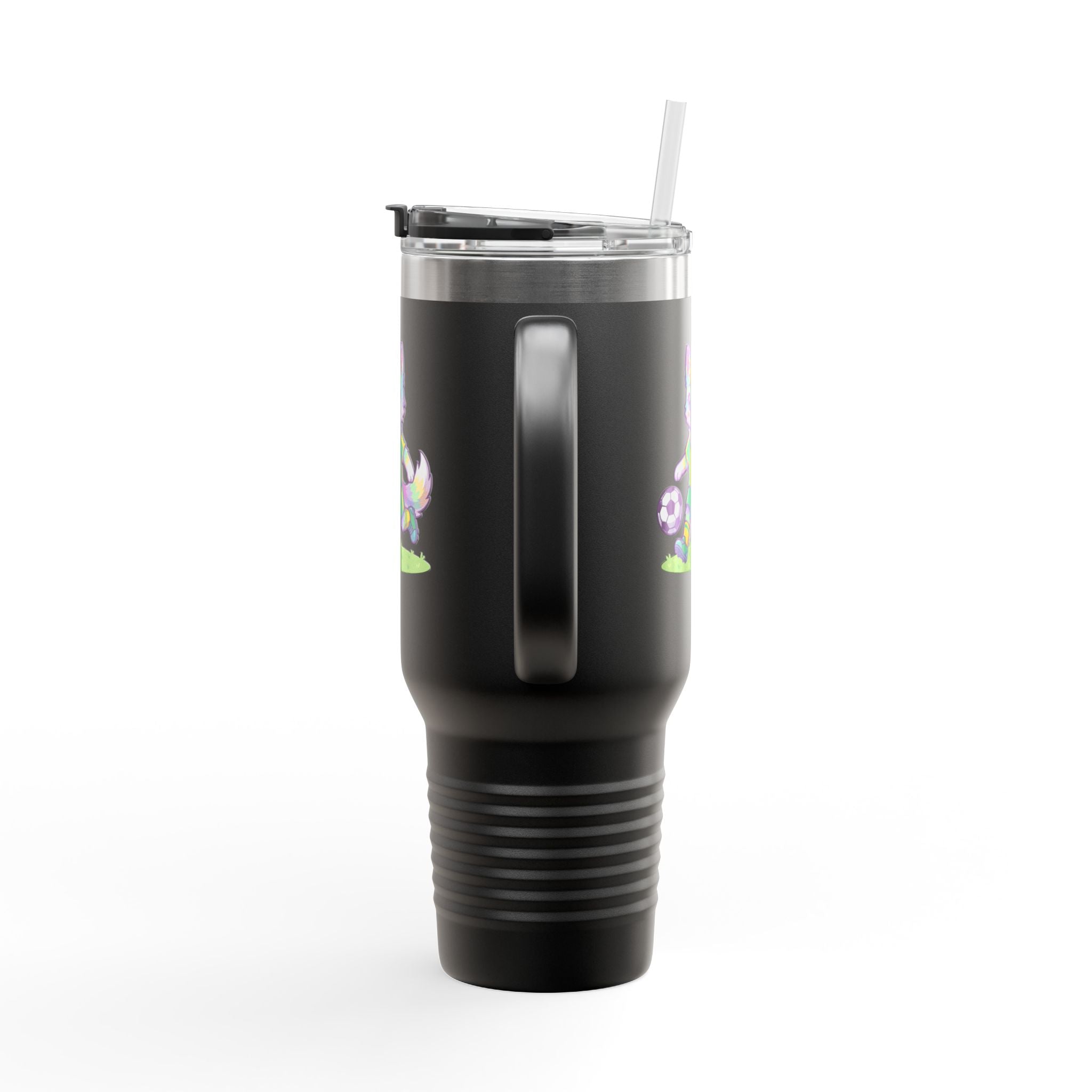 40oz Insulated Travel Mug — Cute Soccer Pastel Fox Design