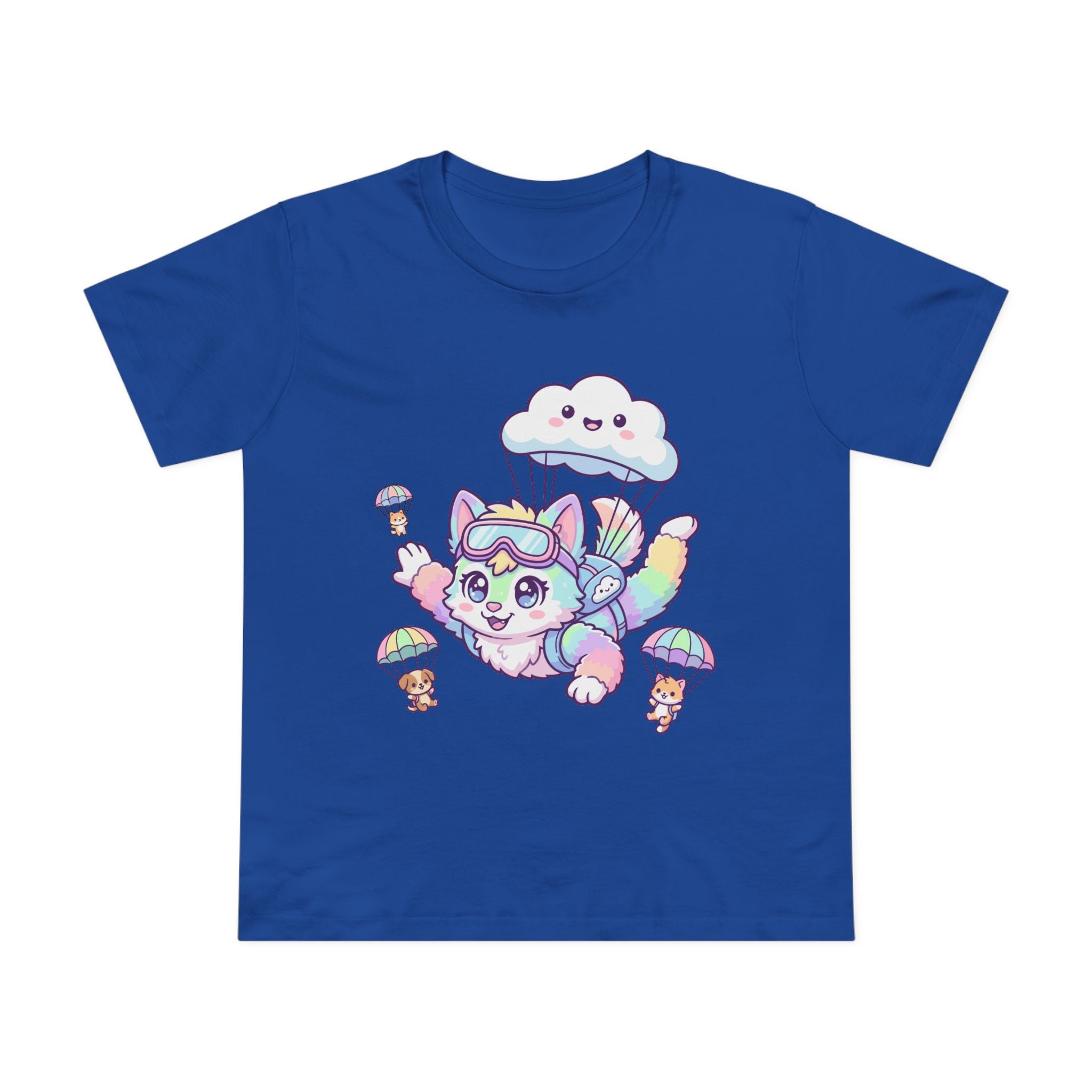 Pastel Rainbow Furry Skydiving Character Tee | Cute Pet Pals