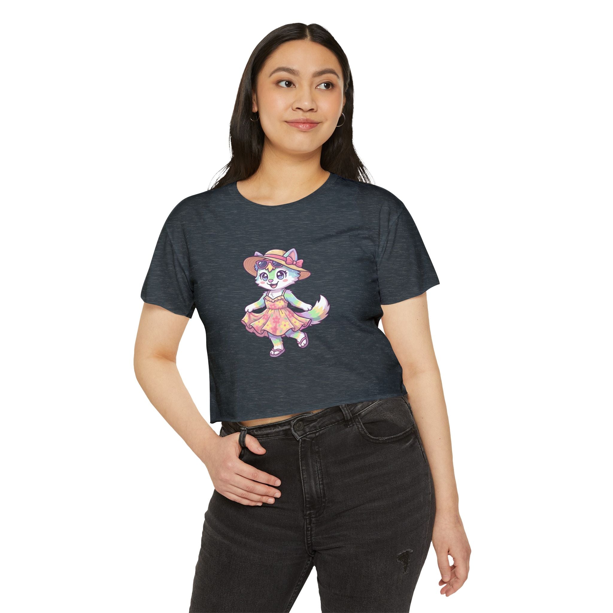 Summer Kawaii Festival Fox Crop Top — Cute Colorful Dancing Fox Graphic
