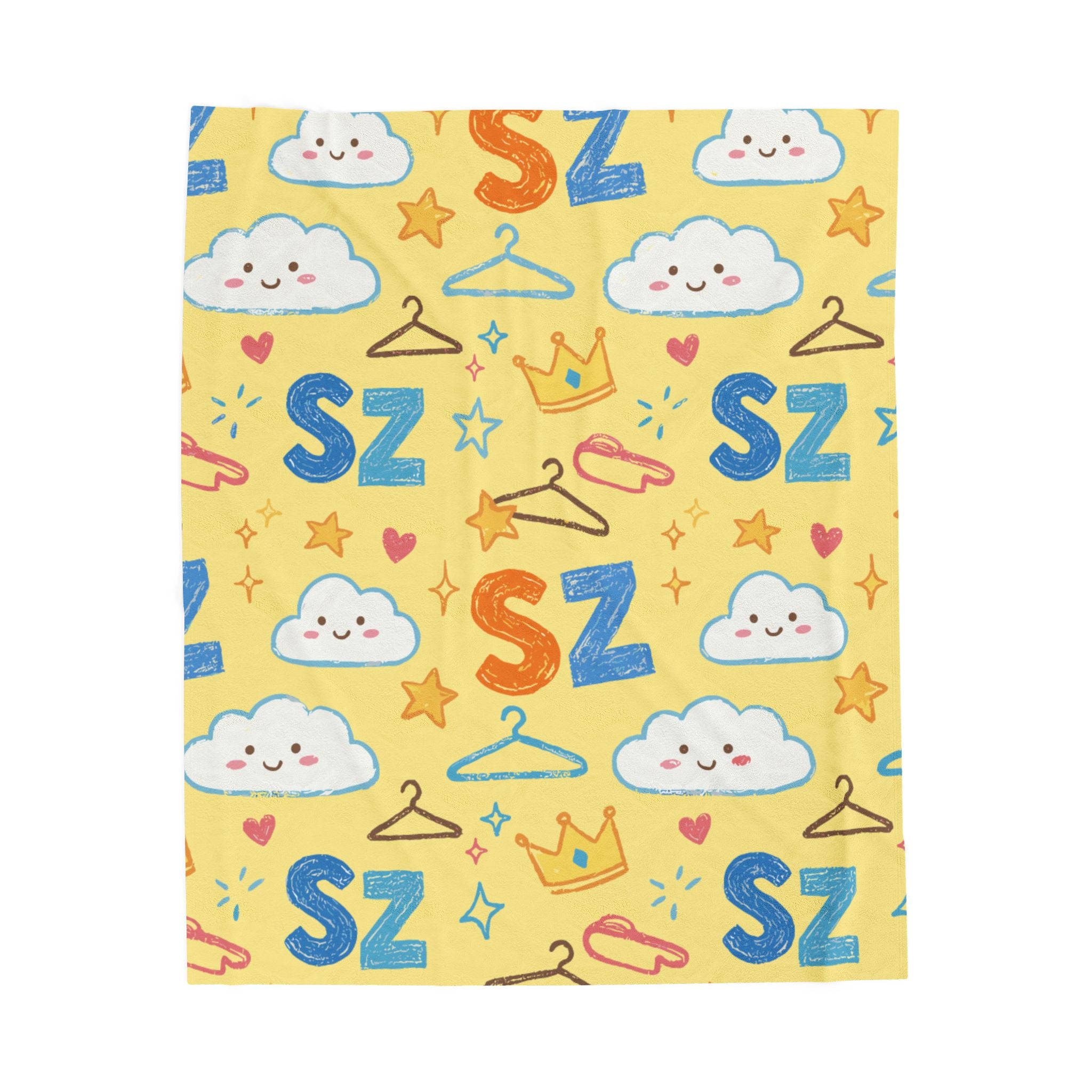 Plush Blanket - Yellow Sleepy Clouds & 'Zs' Kids Velveteen Throw