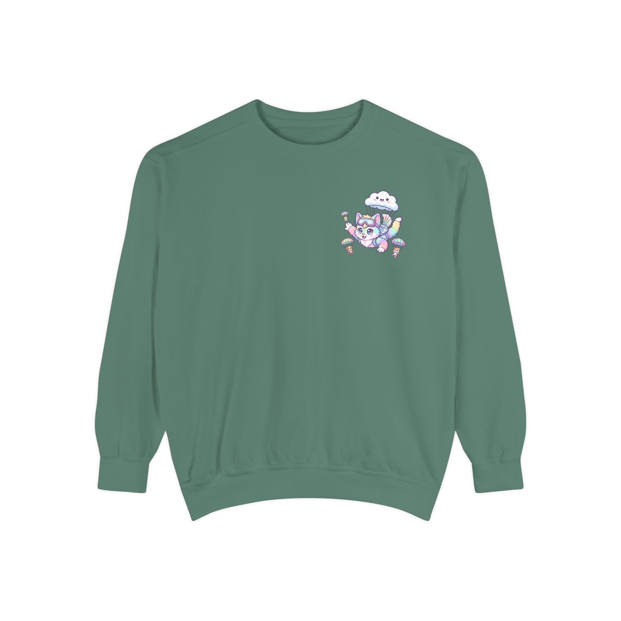 Cute Retro Rainbow Skydiving Furry Sweatshirt | Pocket Graphic T-Shirt