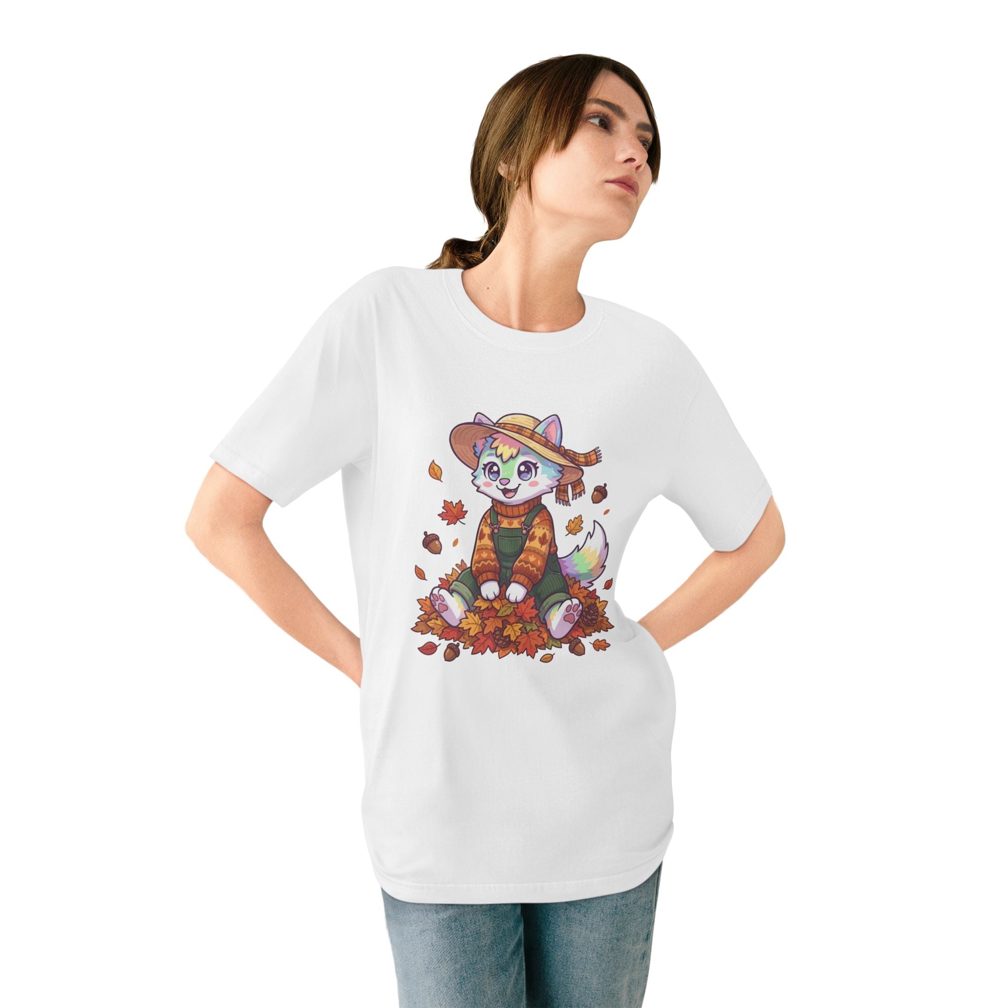Autumn Fox Tee — Cute Fall Rainbow Pup with Leaves