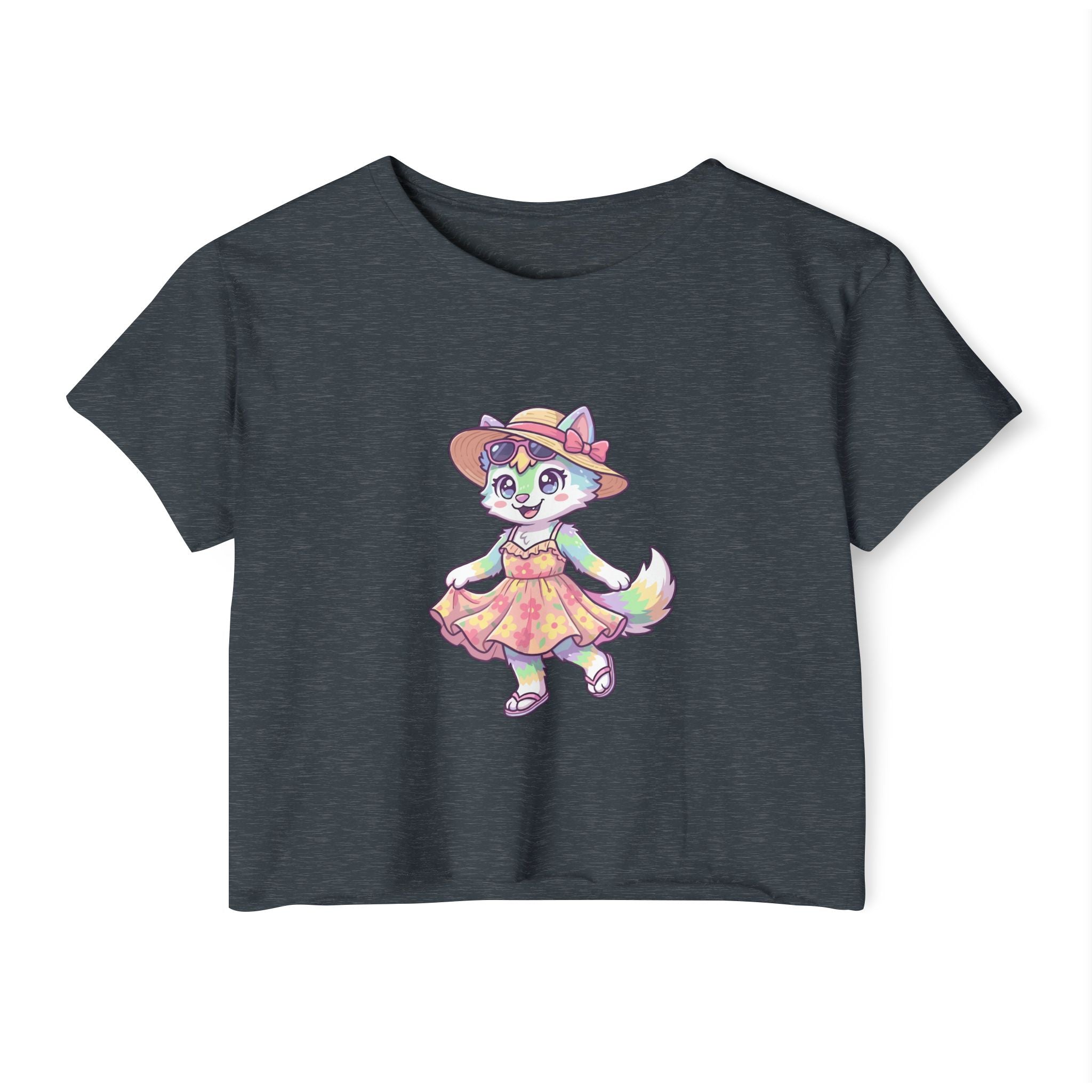 Summer Kawaii Festival Fox Crop Top — Cute Colorful Dancing Fox Graphic
