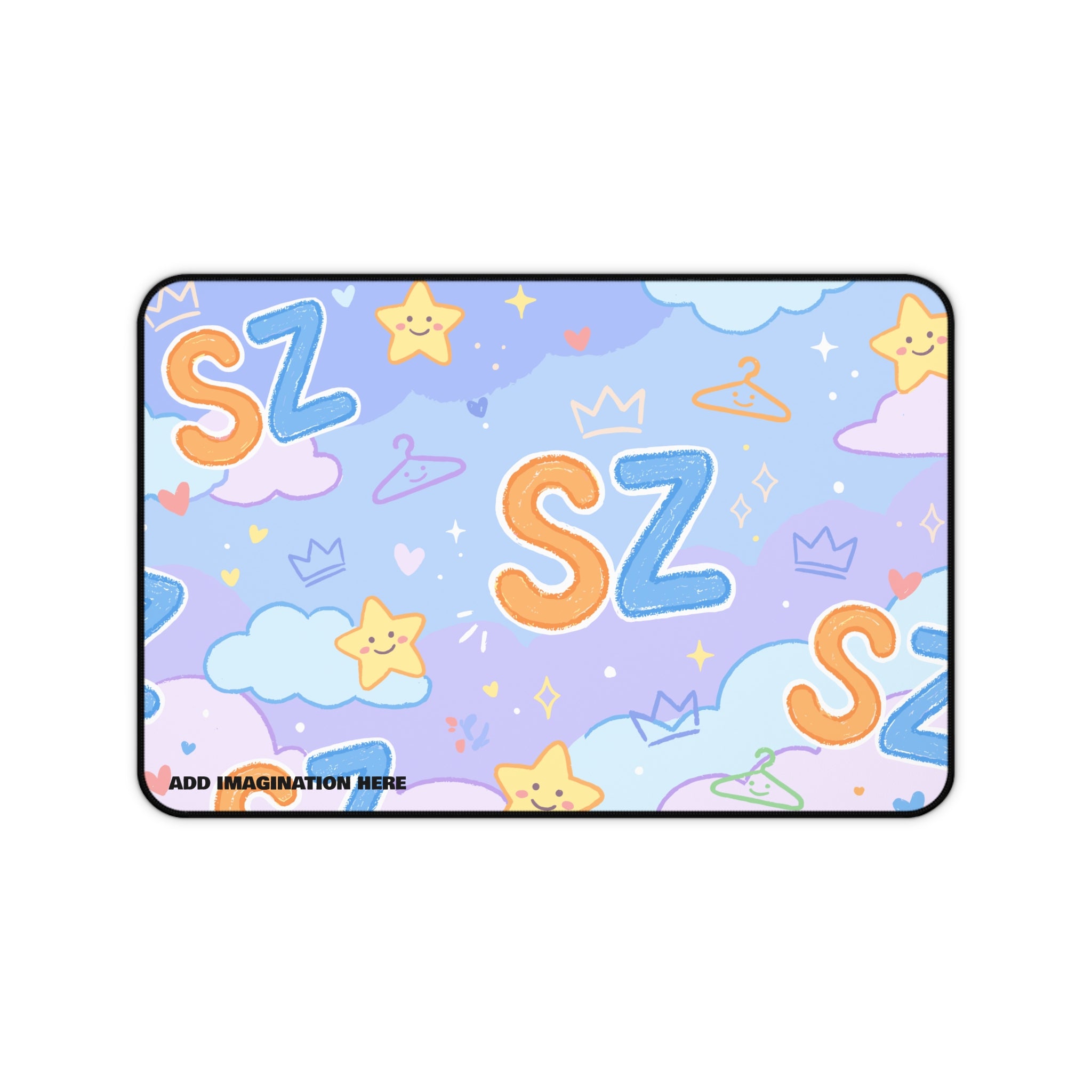 Cute Pastel 'SZ' Desk Mat — Kawaii Stars & Clouds Mouse Pad