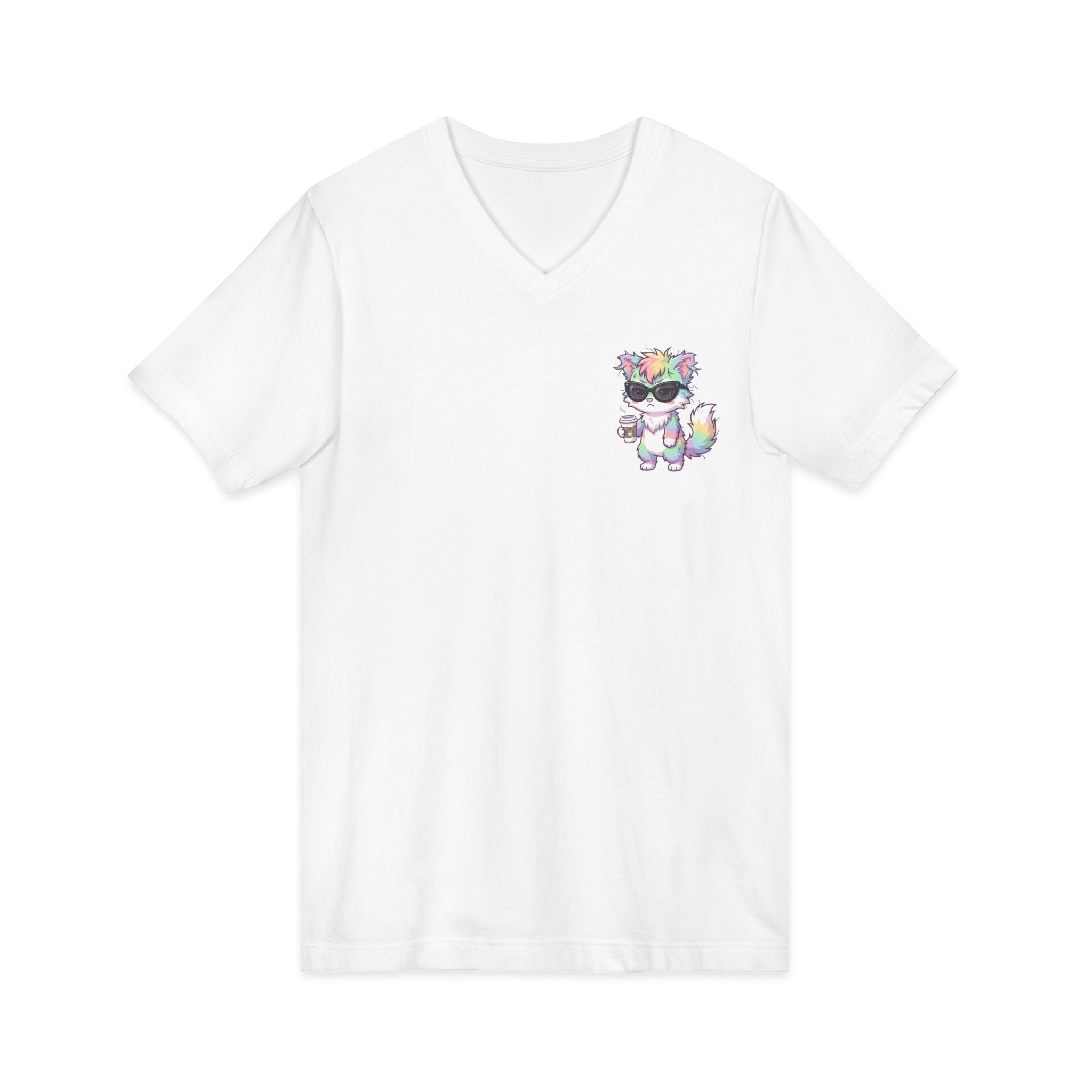 Cute Grumpy Rainbow Furry V-Neck Tee — Kawaii Graphic Shirt