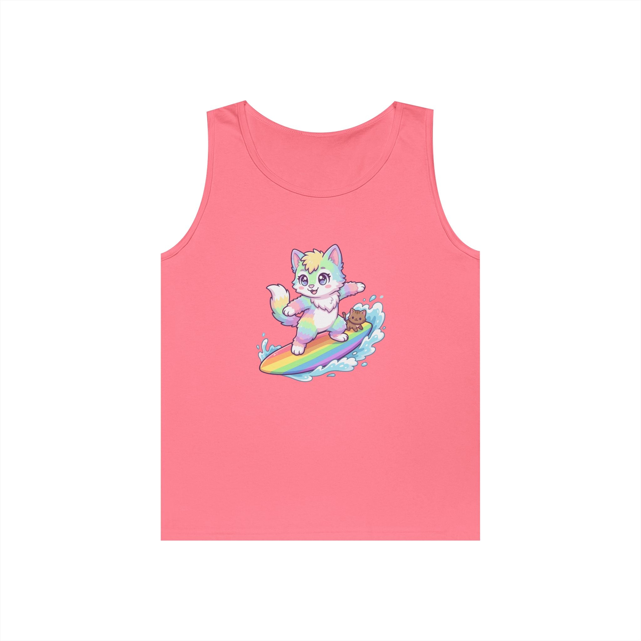 Kawaii Cat Surfing Rainbow Tank