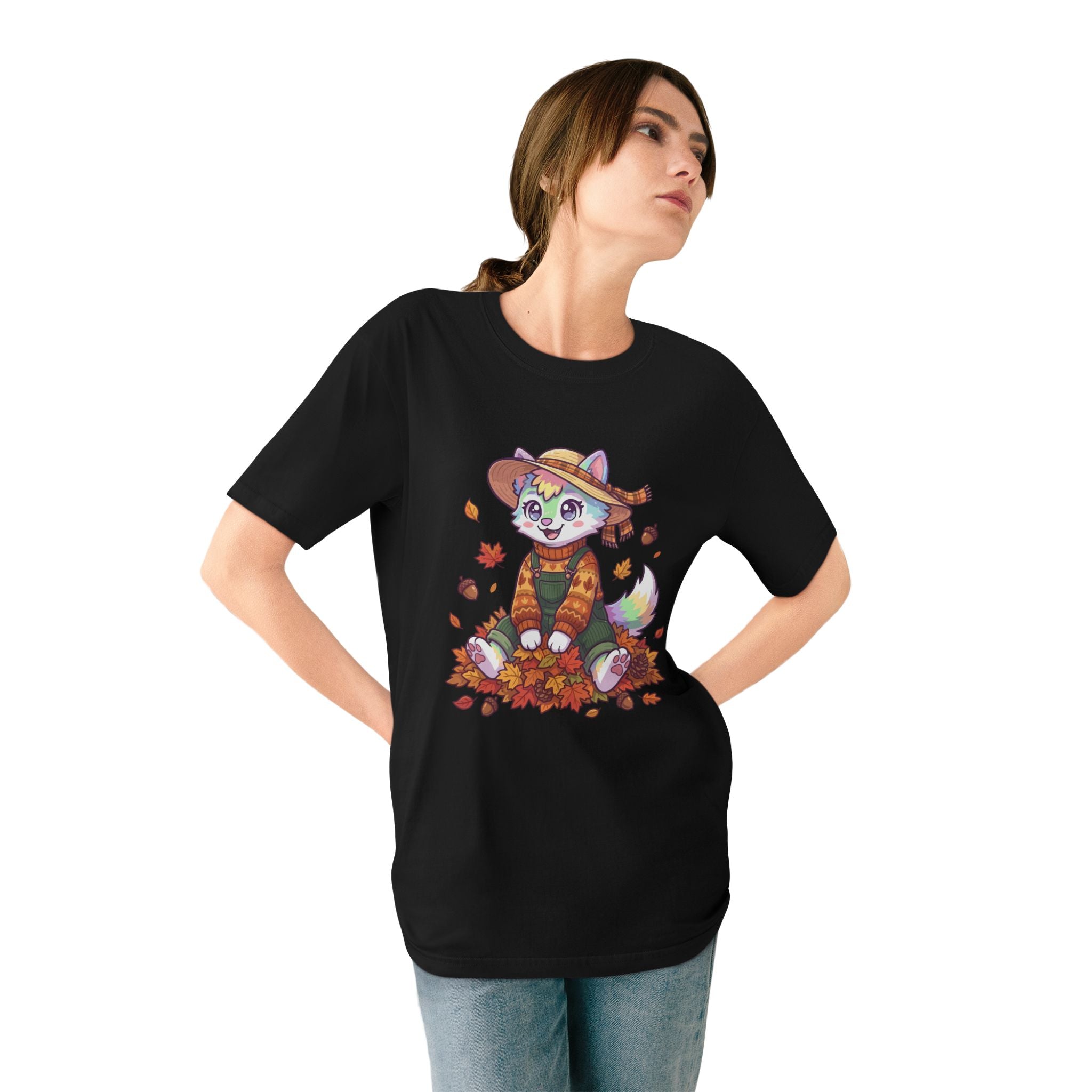 Autumn Fox Tee — Cute Fall Rainbow Pup with Leaves