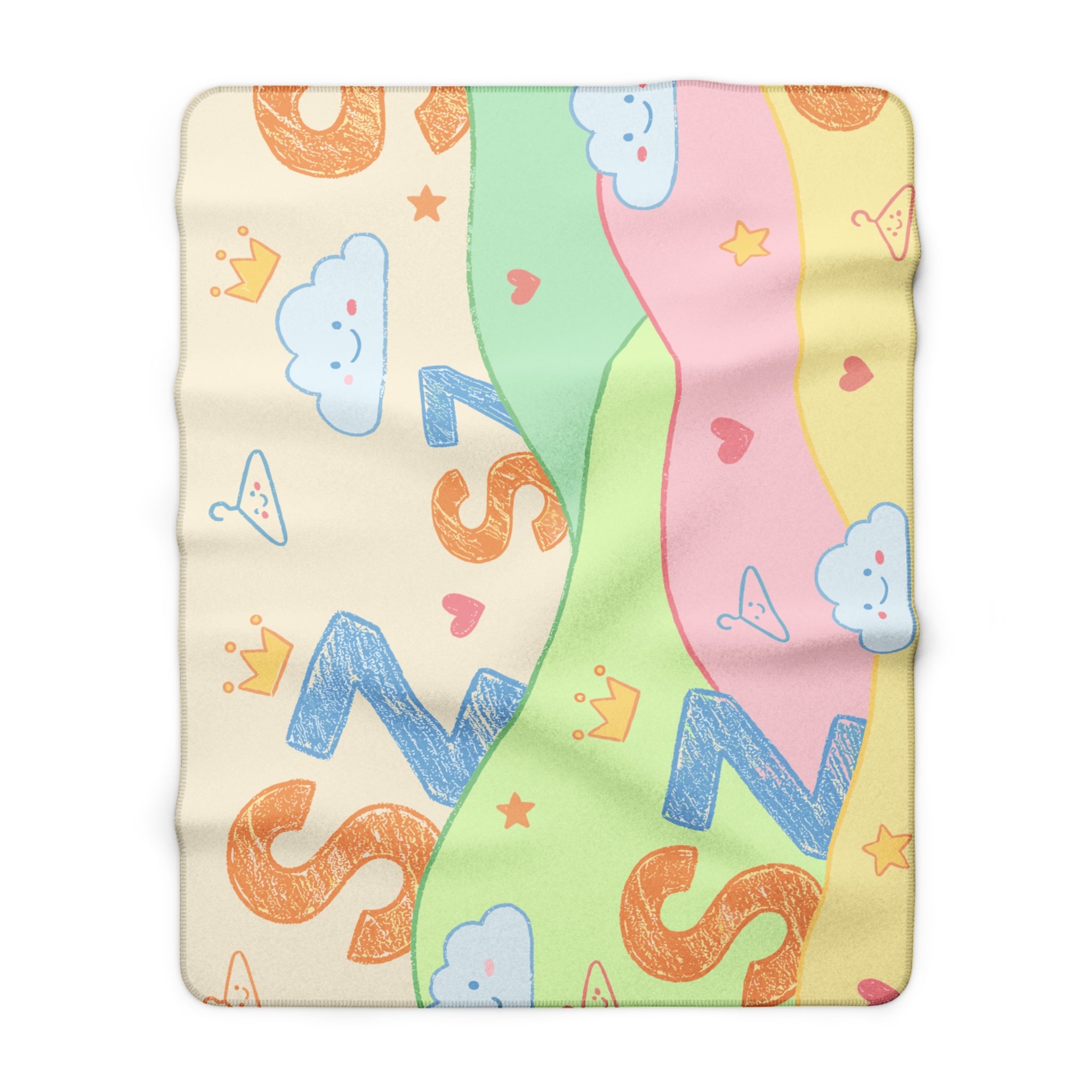 Cute Pastel Cloud Sherpa Blanket — Cozy Nursery Throw with 'Zzz' Sleep Design