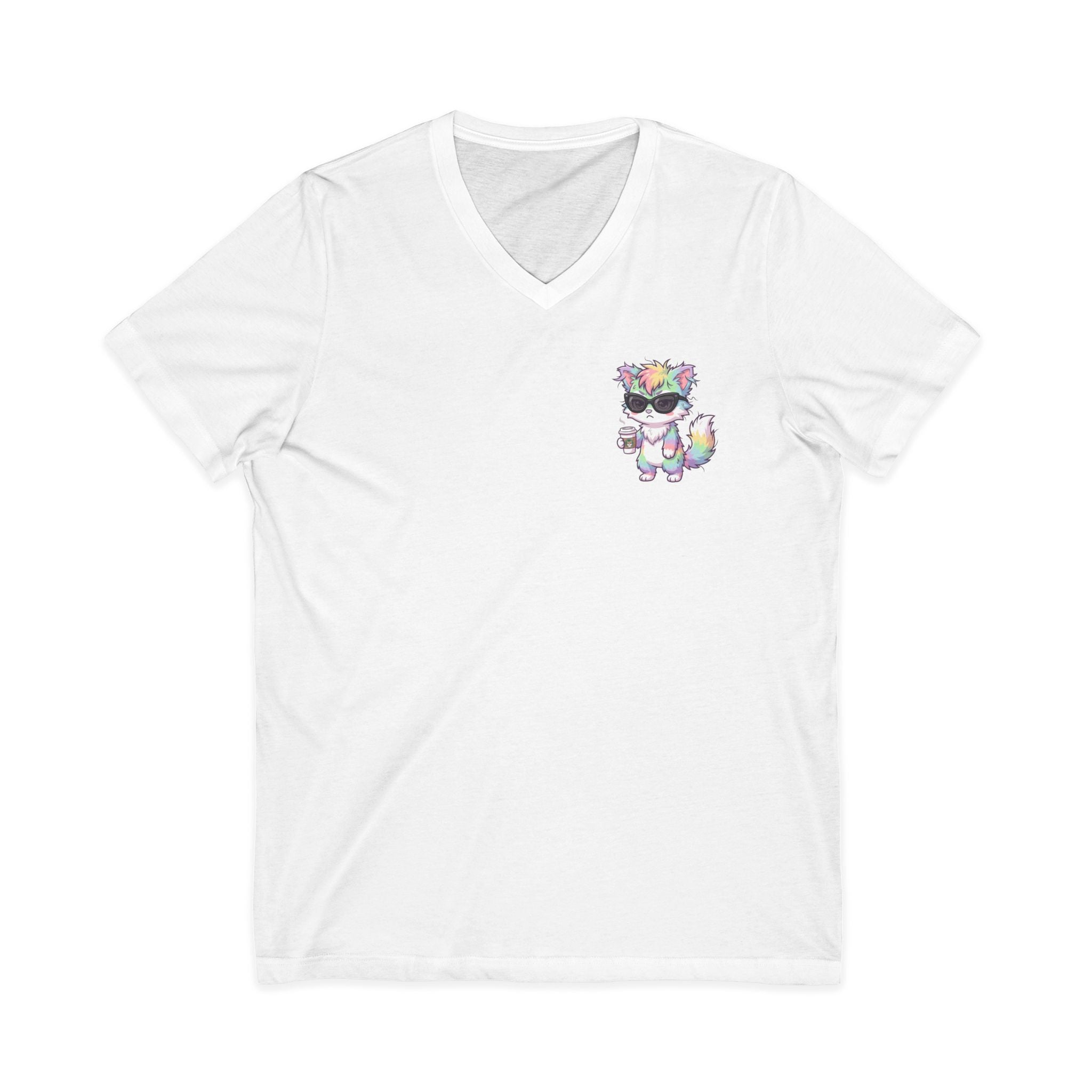 Cute Grumpy Rainbow Furry V-Neck Tee — Kawaii Graphic Shirt