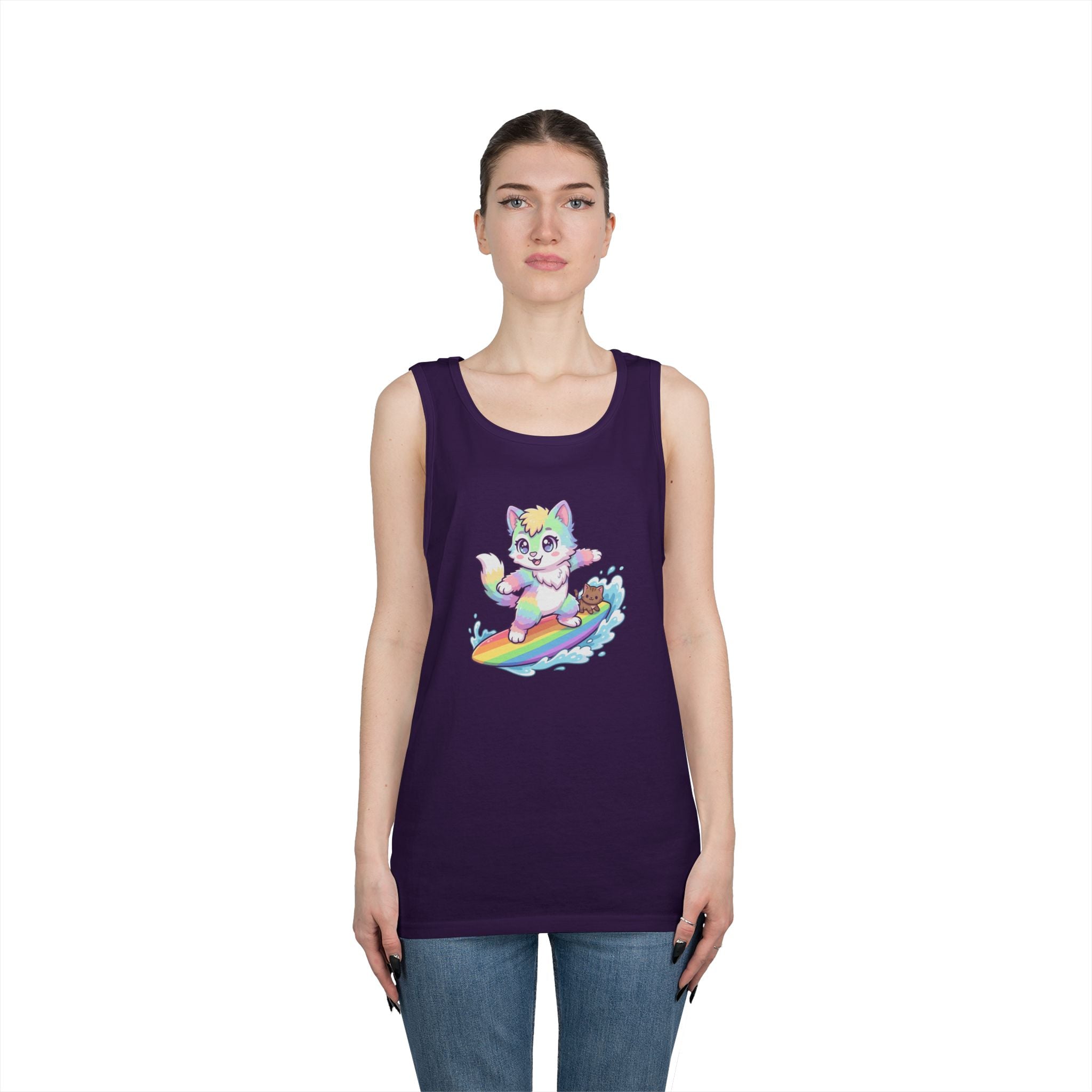 Kawaii Cat Surfing Rainbow Tank