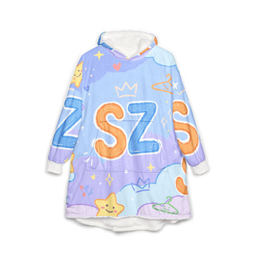 Cozy Pastel Kawaii Hooded Blanket — SZS Plush Wearable Blanket with Stars & Clouds