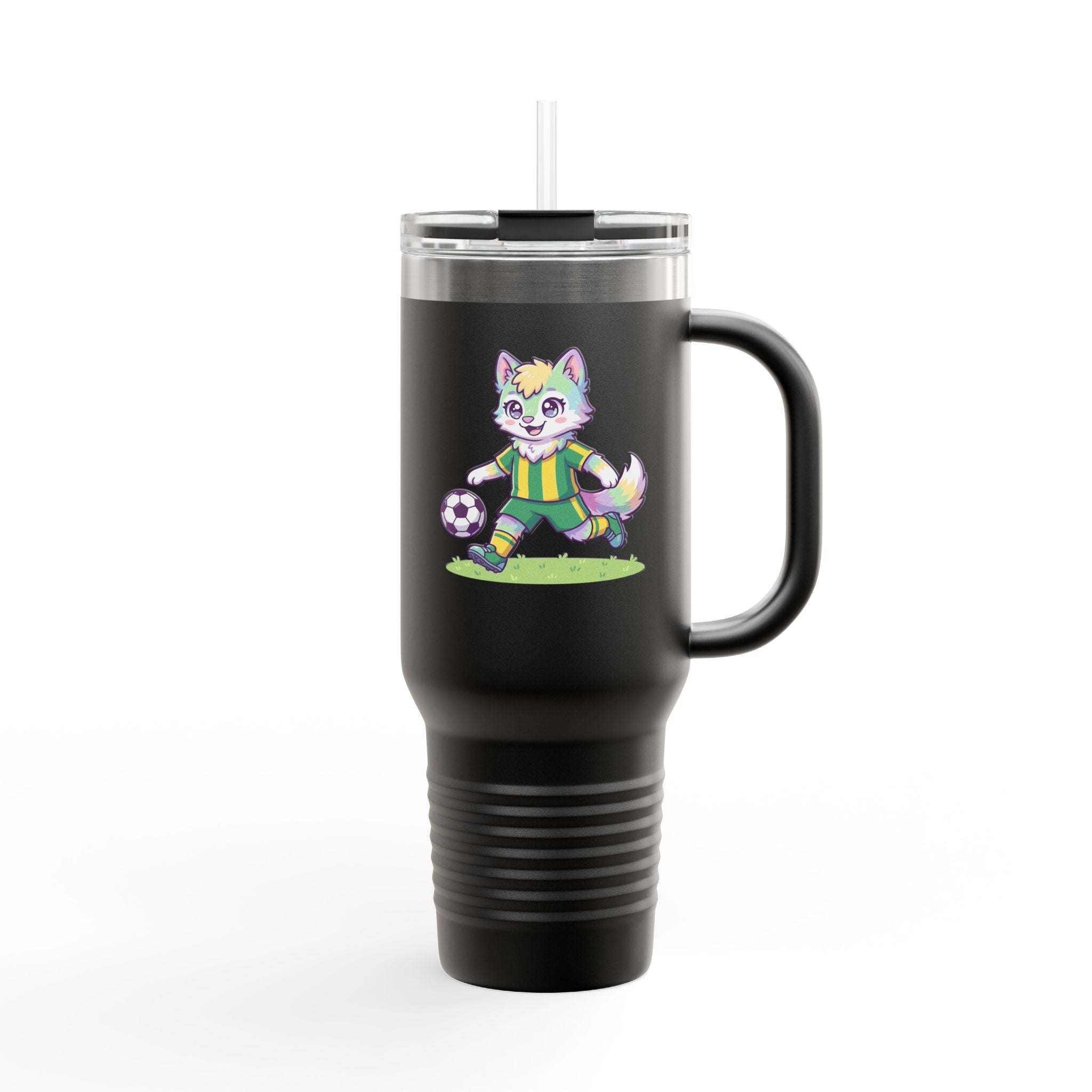 40oz Insulated Travel Mug — Cute Soccer Pastel Fox Design