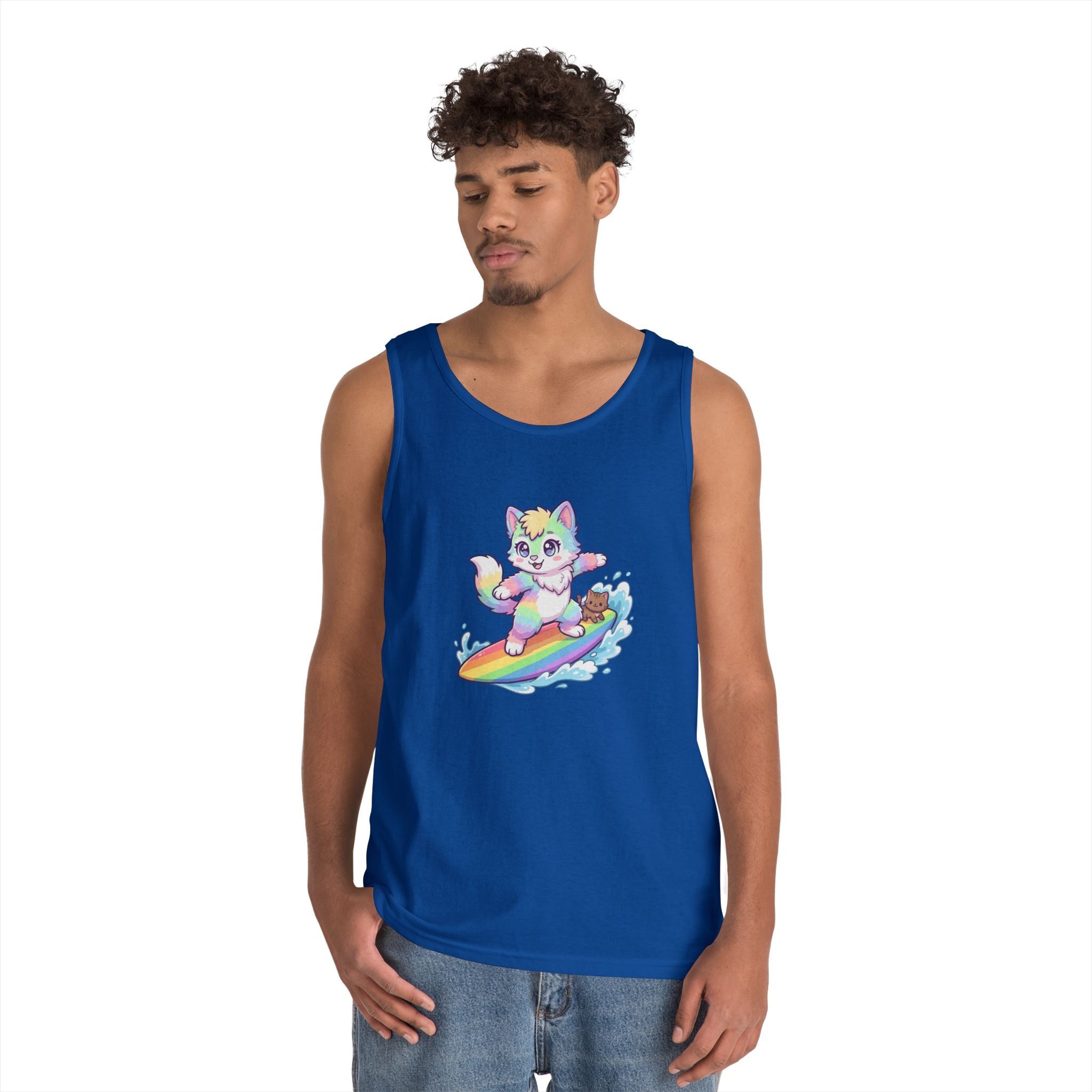 Kawaii Cat Surfing Rainbow Tank