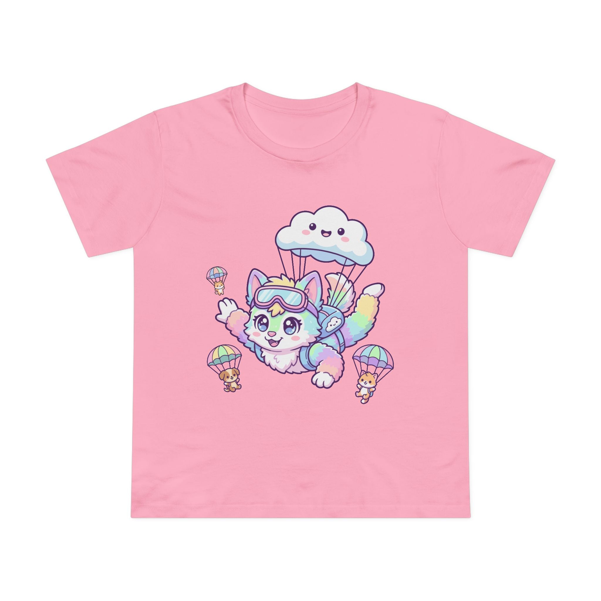 Pastel Rainbow Furry Skydiving Character Tee | Cute Pet Pals