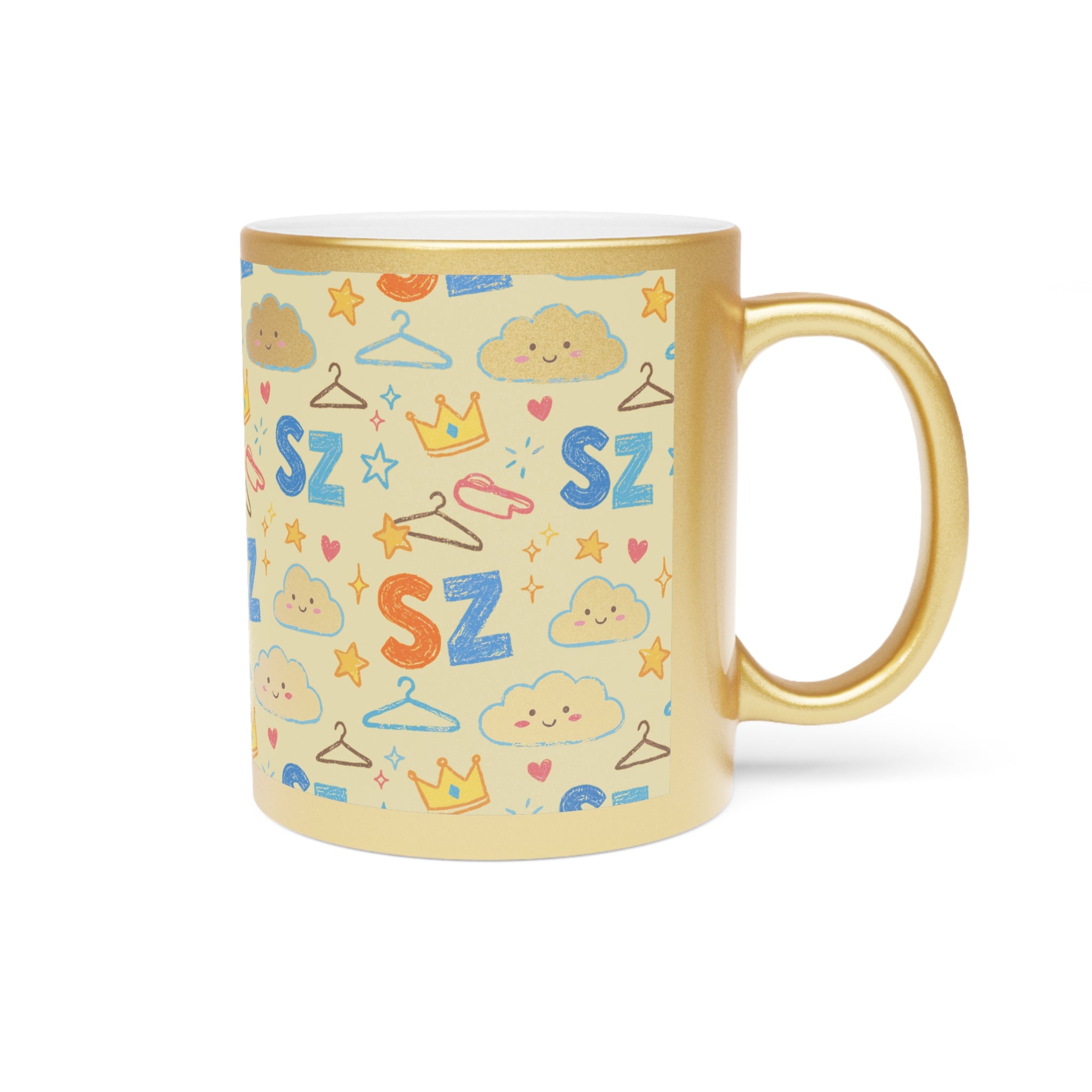Metallic Mug — Playful Crayon 'SZ' Pattern (Silver/Gold)