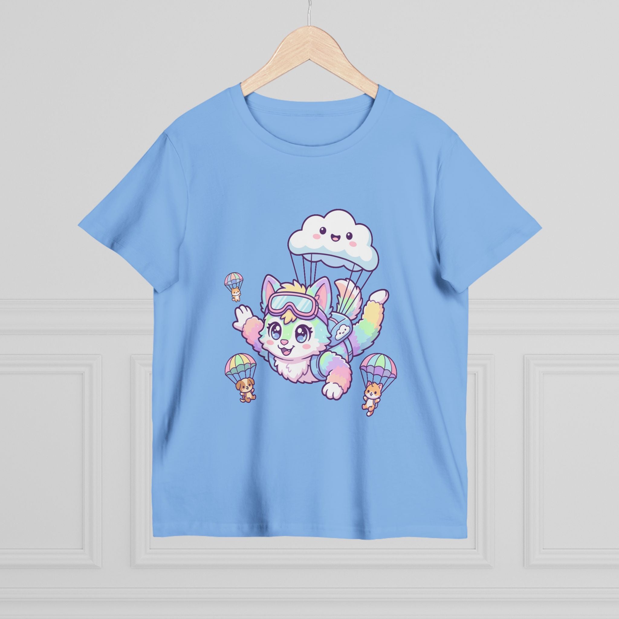 Pastel Rainbow Furry Skydiving Character Tee | Cute Pet Pals