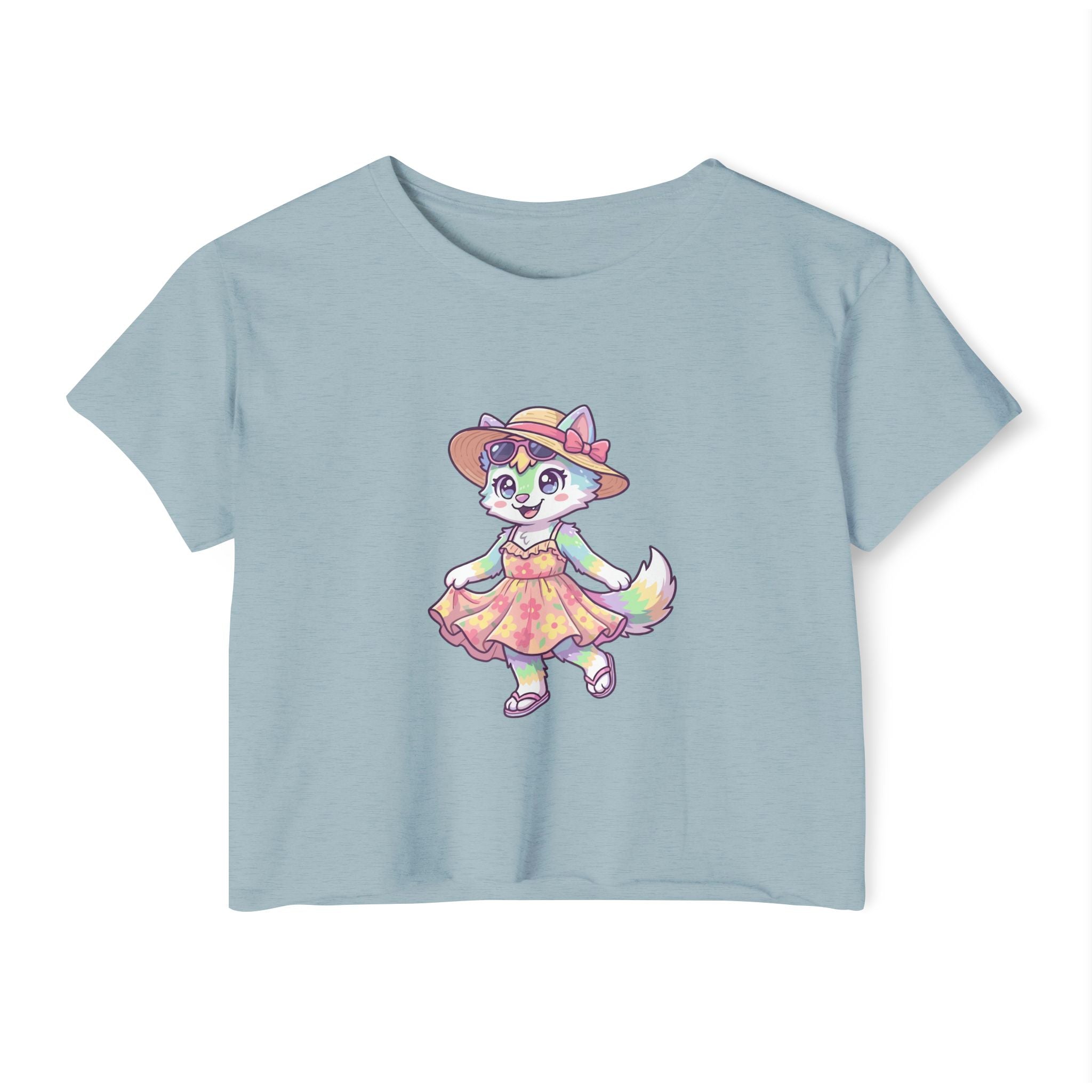 Summer Kawaii Festival Fox Crop Top — Cute Colorful Dancing Fox Graphic