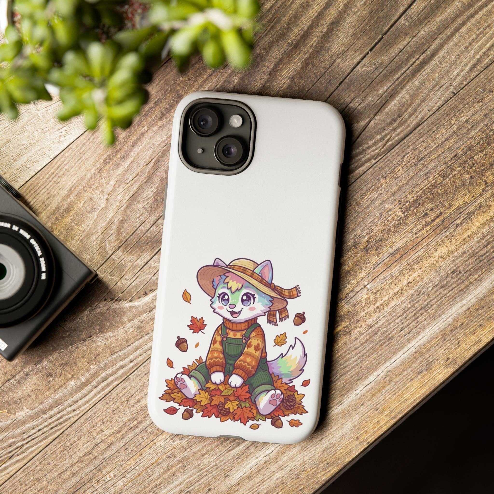 Autumn Fox Phone Case | Cute Fall Leaves Cat in Straw Hat iPhone | Samsung | Pixel Case