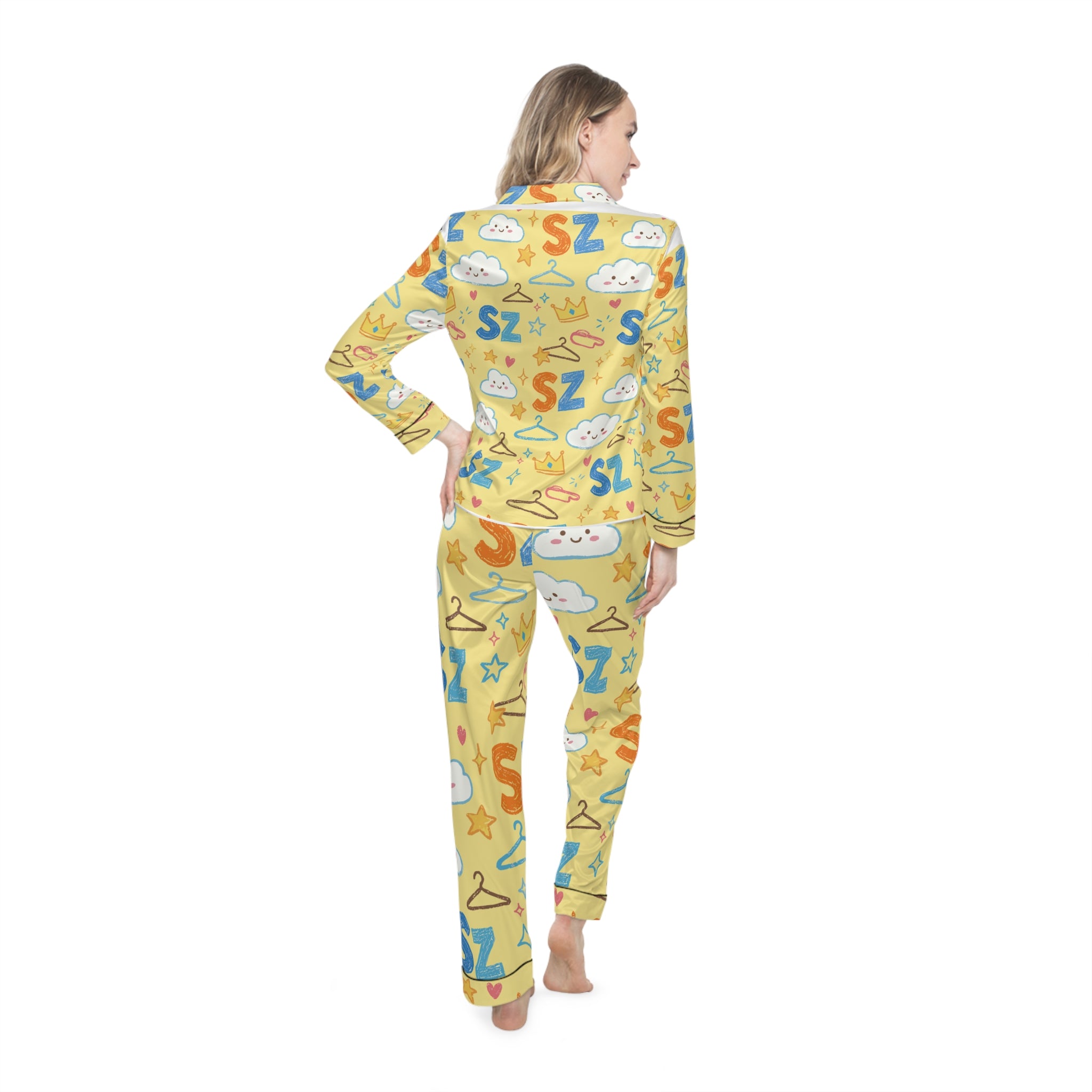 Women's Satin Pajama Set — Cute 'Zzz' Cloud & Star Sleepwear
