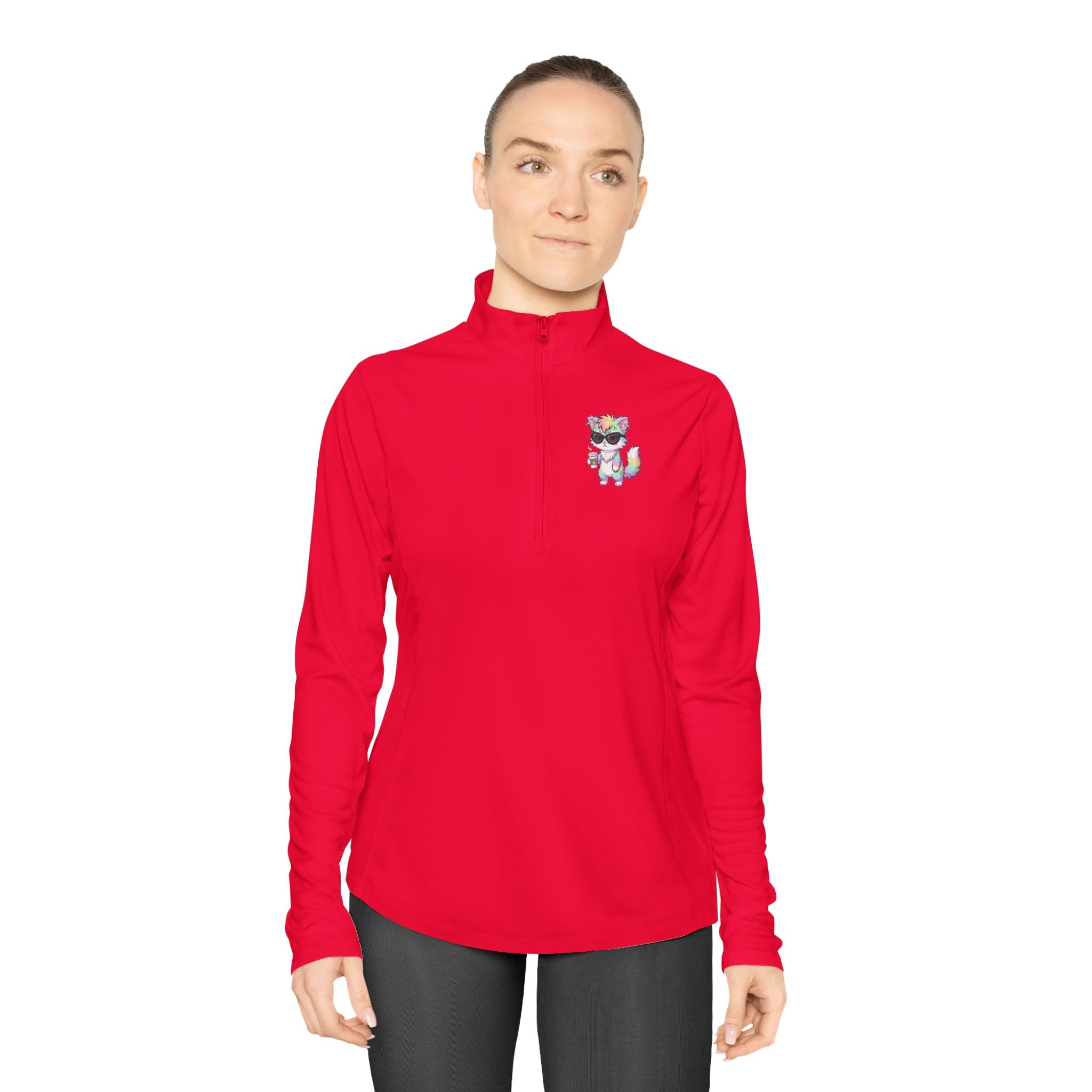 Cute Grumpy Rainbow Furry Ladies Quarter-Zip Pullover | Embroidered Pullover