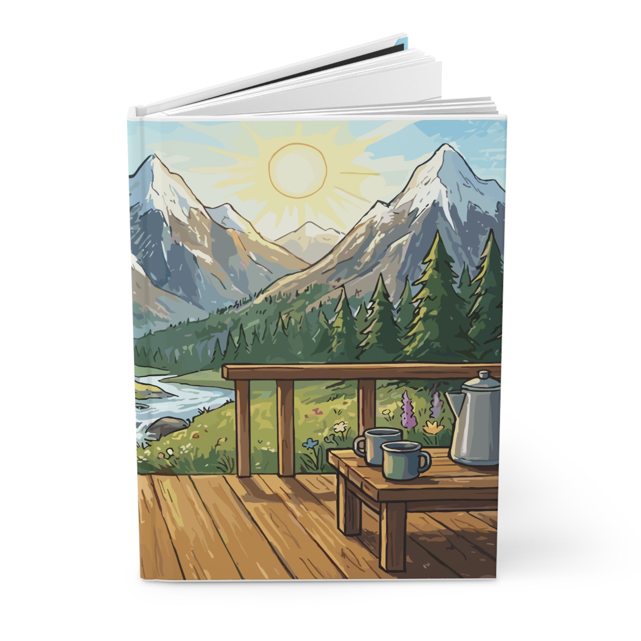 Hardcover Journal — Rainbow Fox Coffee Cabin Notebook
