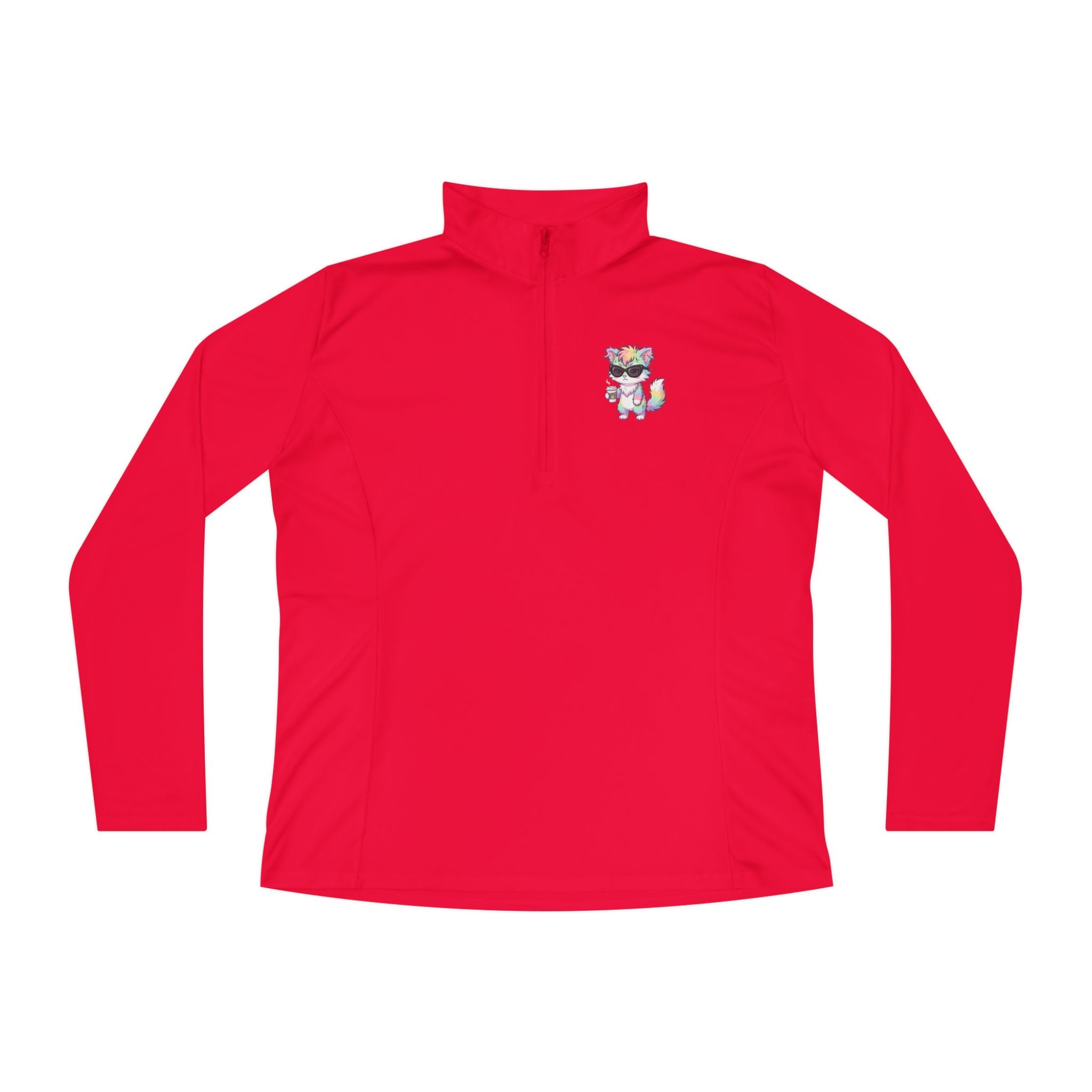 Cute Grumpy Rainbow Furry Ladies Quarter-Zip Pullover | Embroidered Pullover