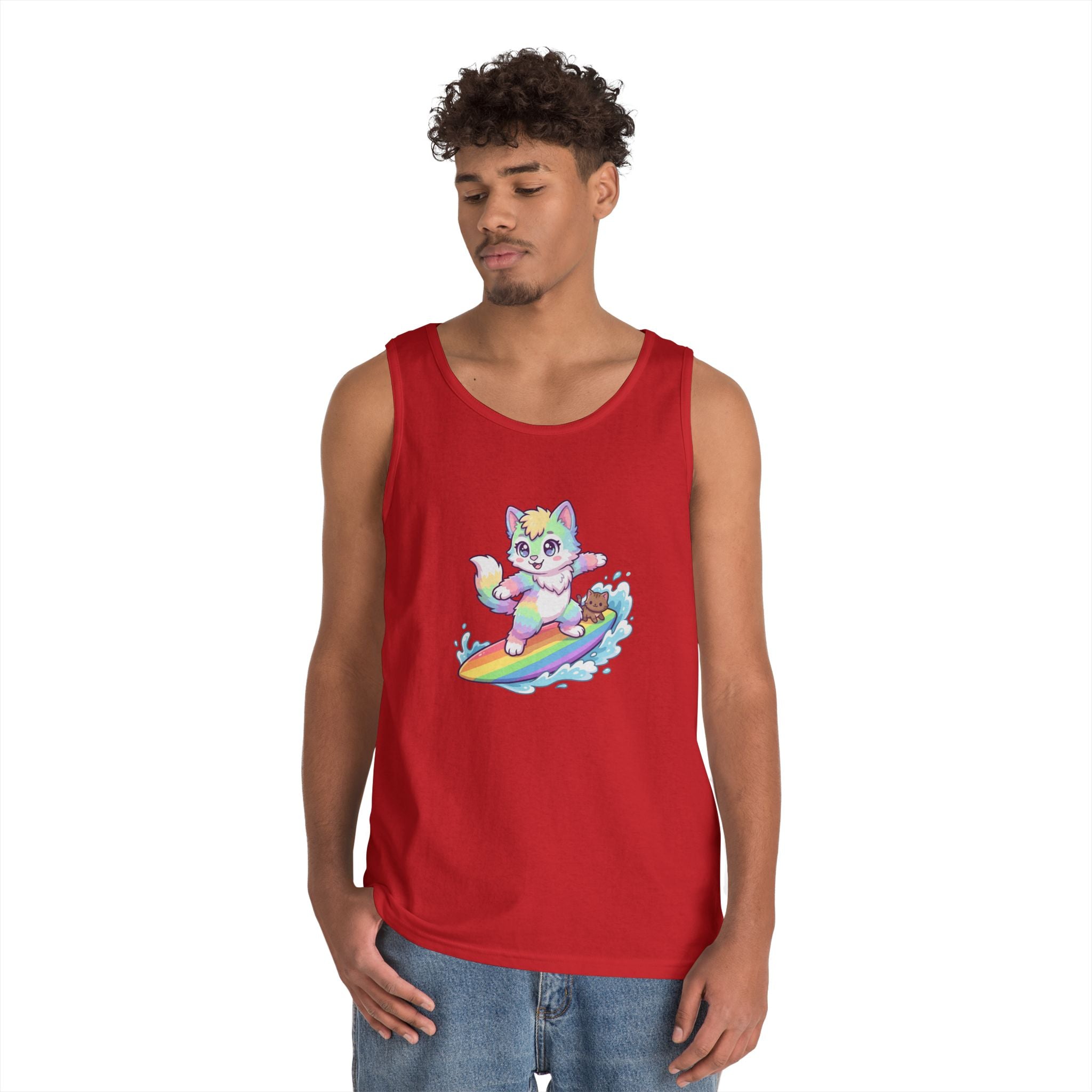 Kawaii Cat Surfing Rainbow Tank