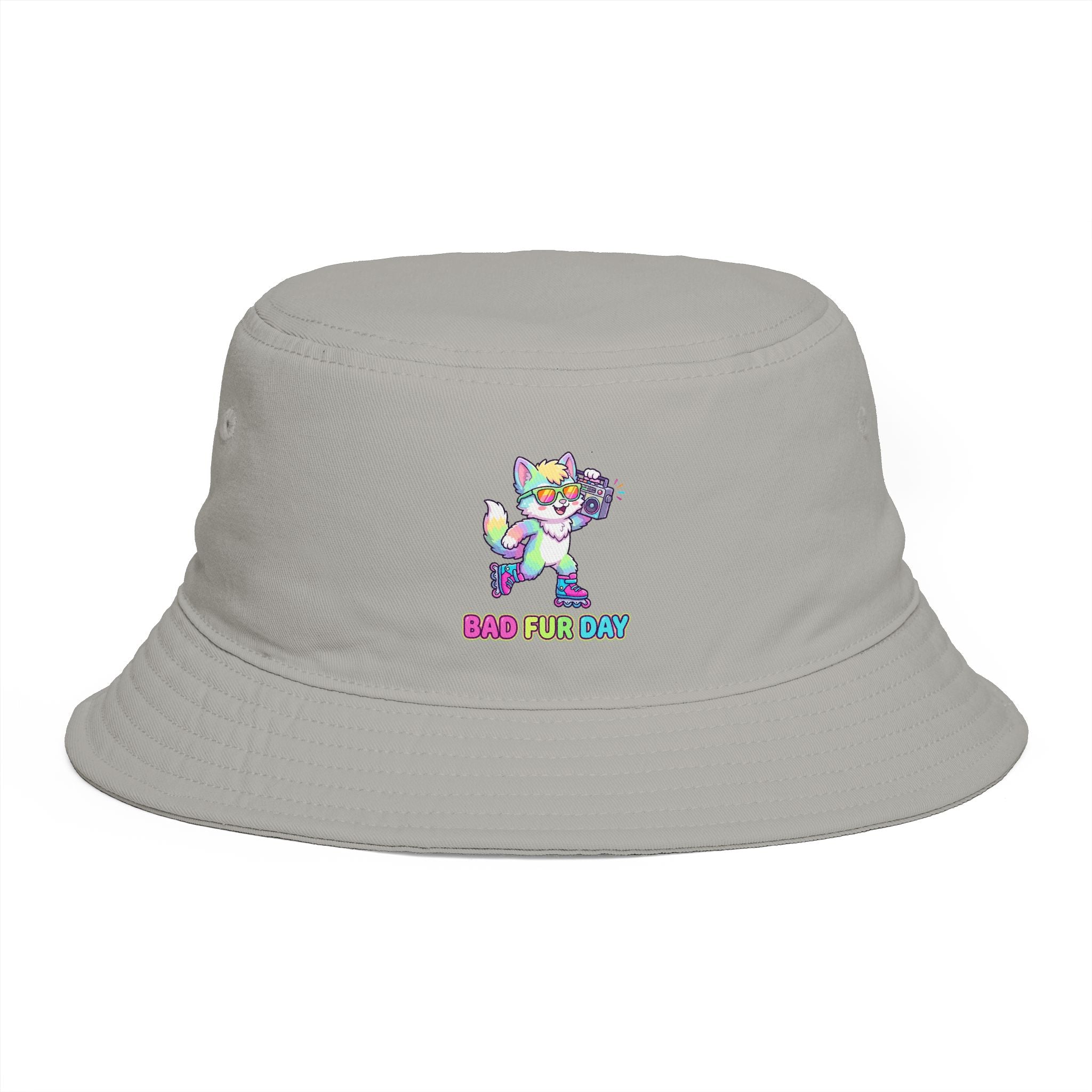 Cute Neon Furry Fox Bucket Hat — "Bad Fur Day" Embroidered Cute Animal Sun Hat