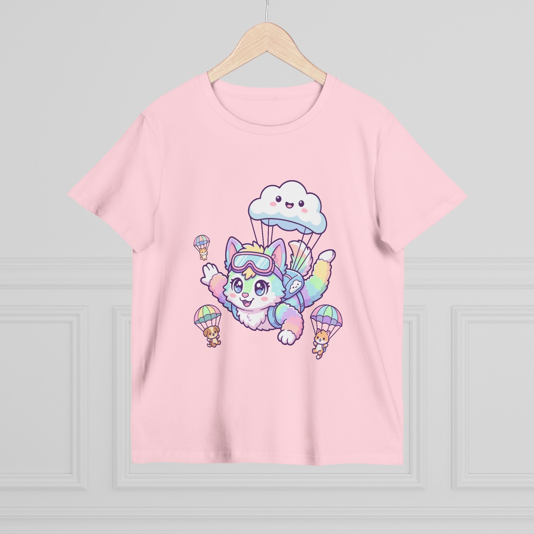 Pastel Rainbow Furry Skydiving Character Tee | Cute Pet Pals