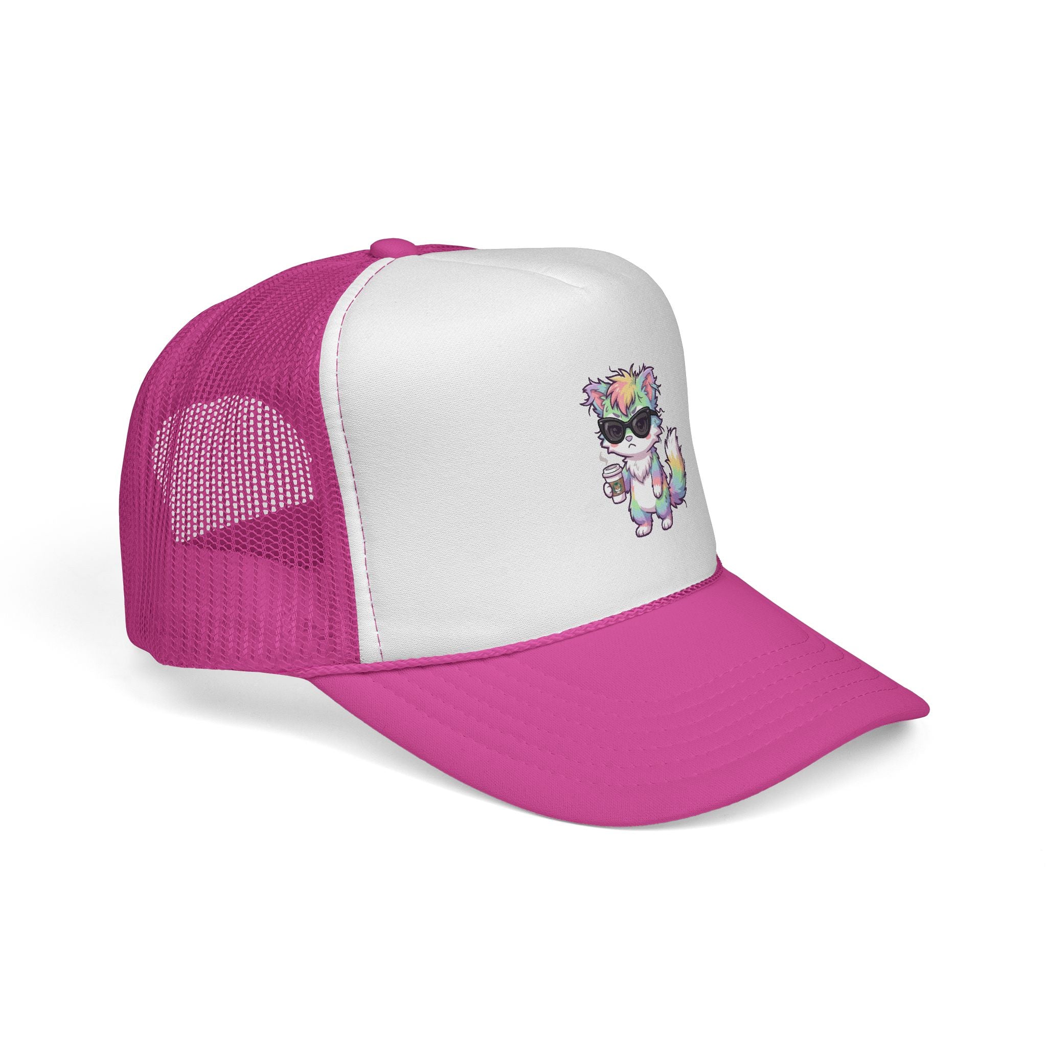 Grumpy Rainbow Furry Trucker Cap — Sunglasses Cute Mesh Back Hat
