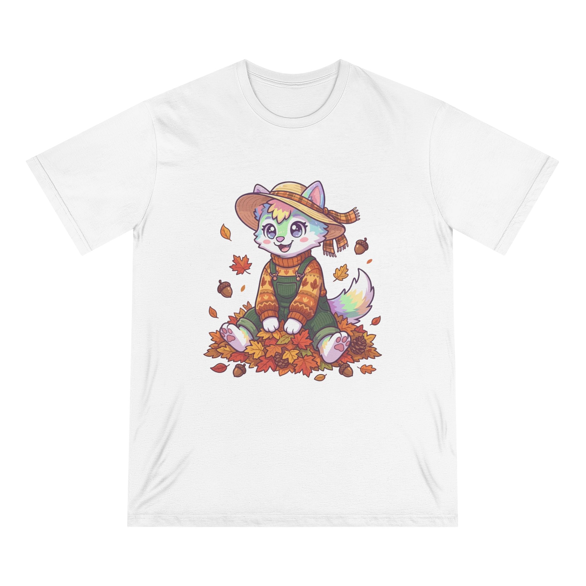 Autumn Fox Tee — Cute Fall Rainbow Pup with Leaves
