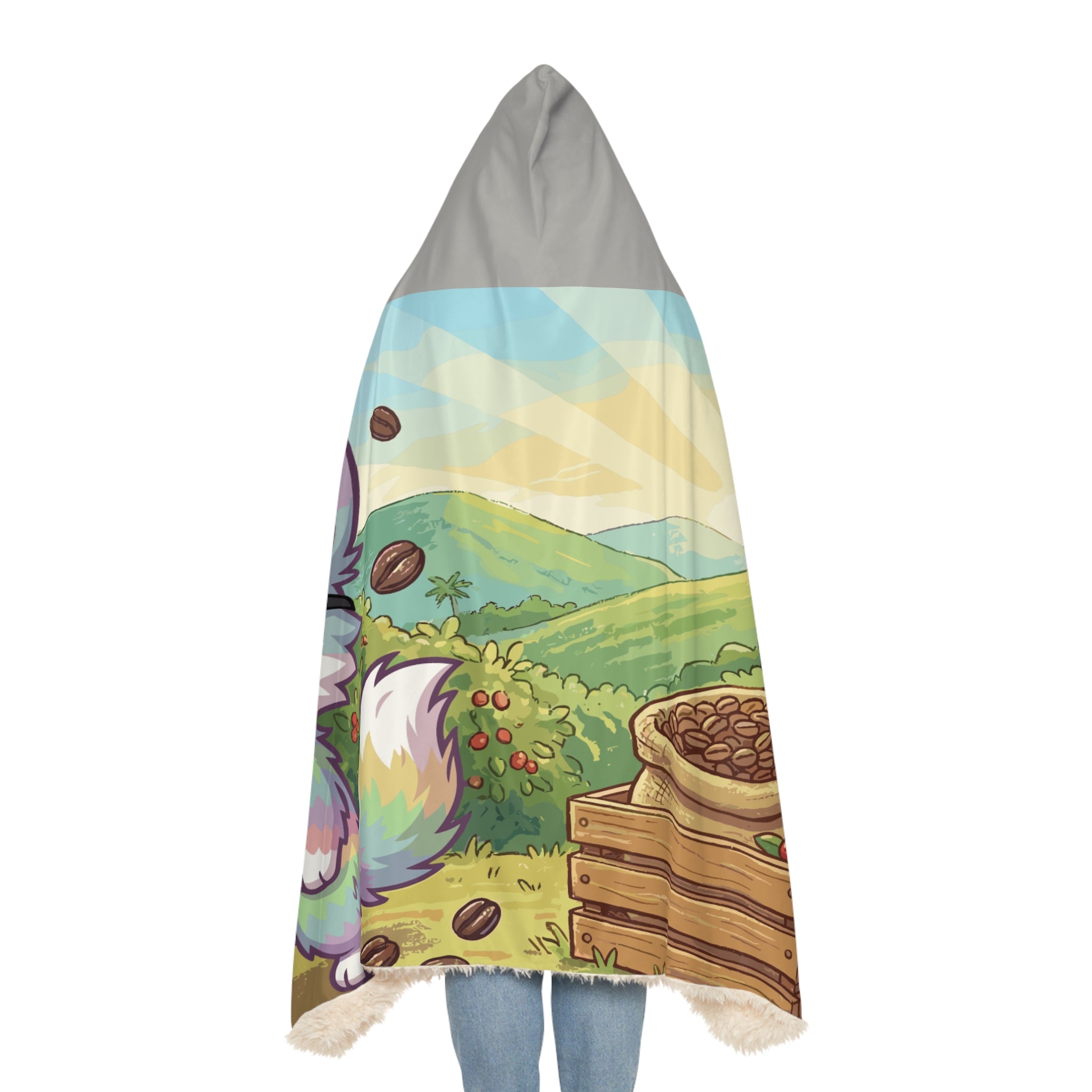 Hooded Blanket - Cute Coffee Fox Coffee Farm Hooded Snuggle Blanket