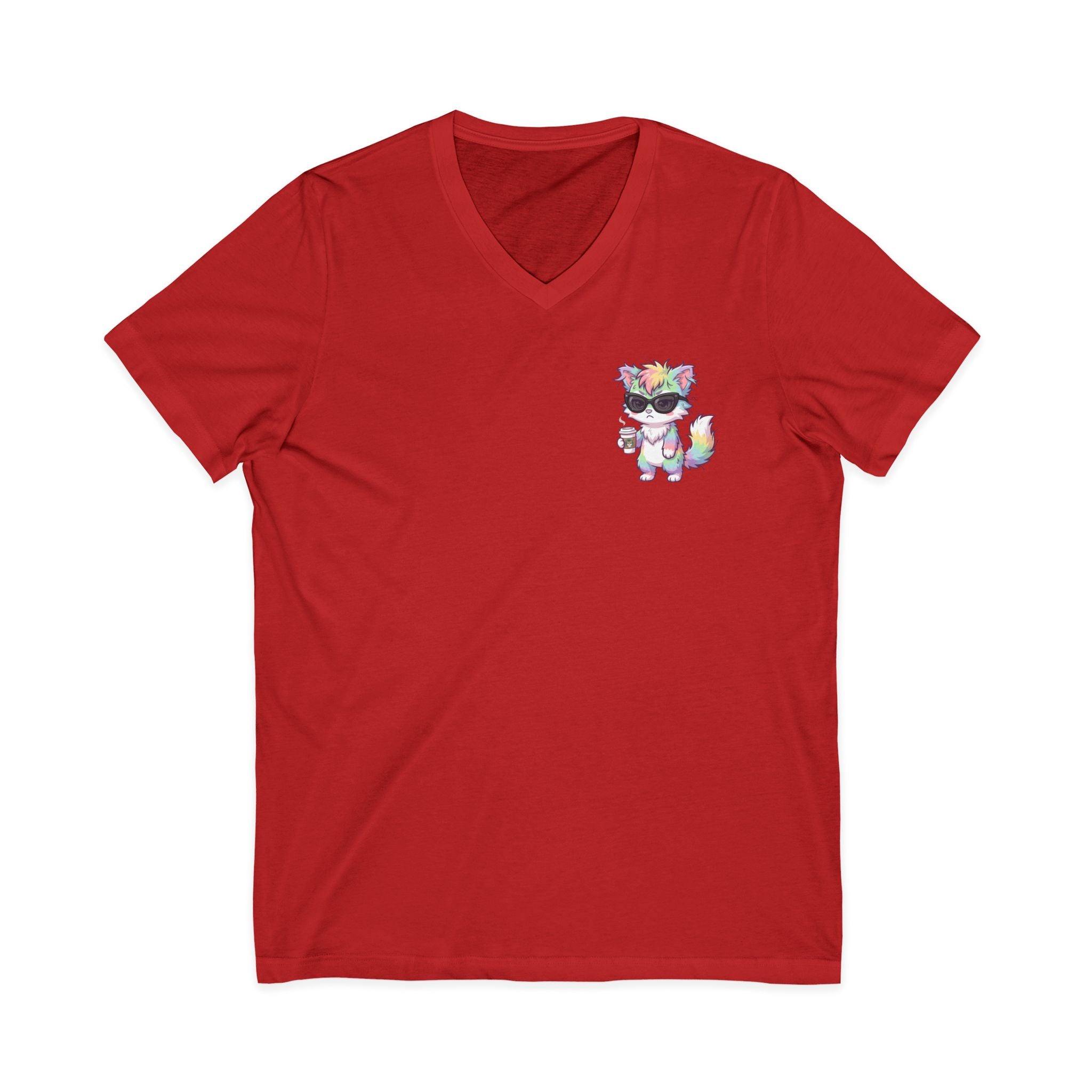 Cute Grumpy Rainbow Furry V-Neck Tee — Kawaii Graphic Shirt