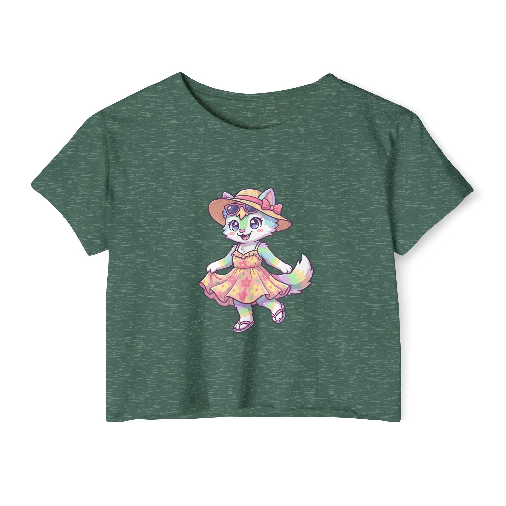 Summer Kawaii Festival Fox Crop Top — Cute Colorful Dancing Fox Graphic