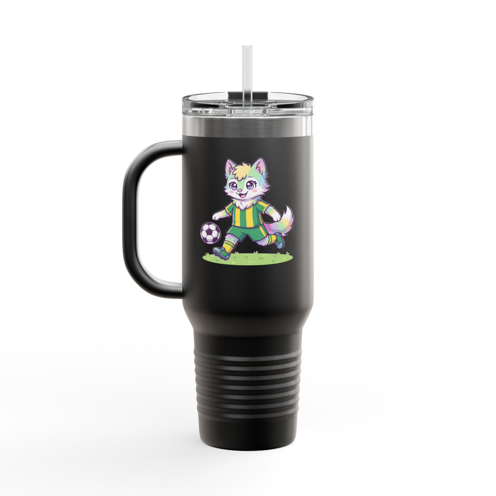 40oz Insulated Travel Mug — Cute Soccer Pastel Fox Design