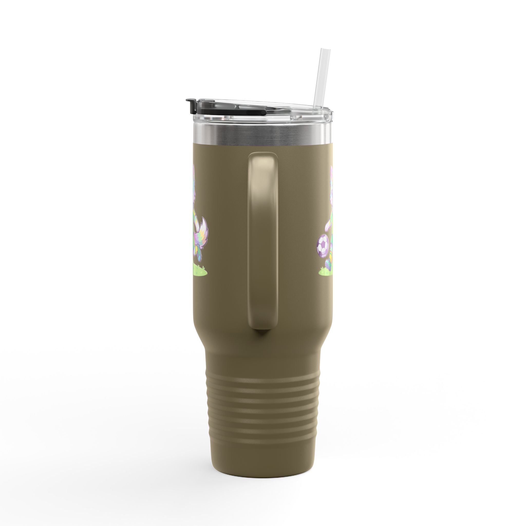 40oz Insulated Travel Mug — Cute Soccer Pastel Fox Design