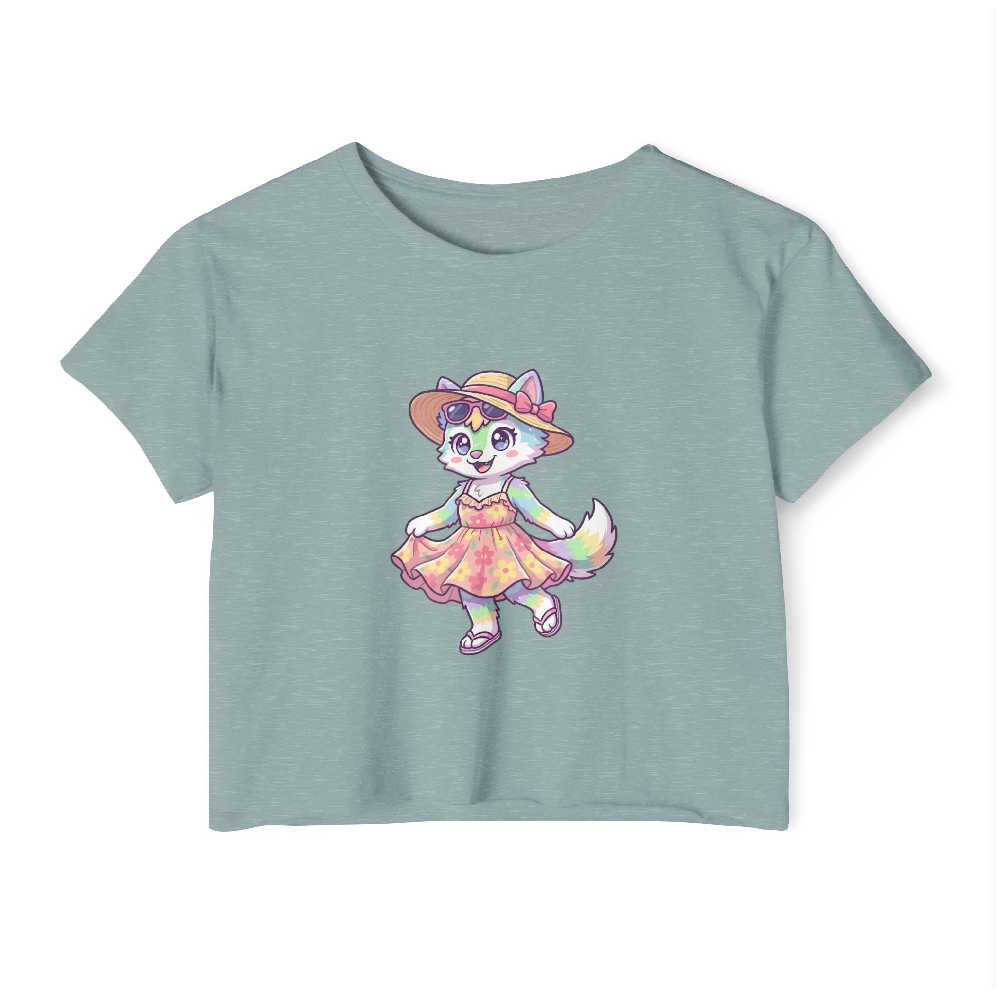 Summer Kawaii Festival Fox Crop Top — Cute Colorful Dancing Fox Graphic