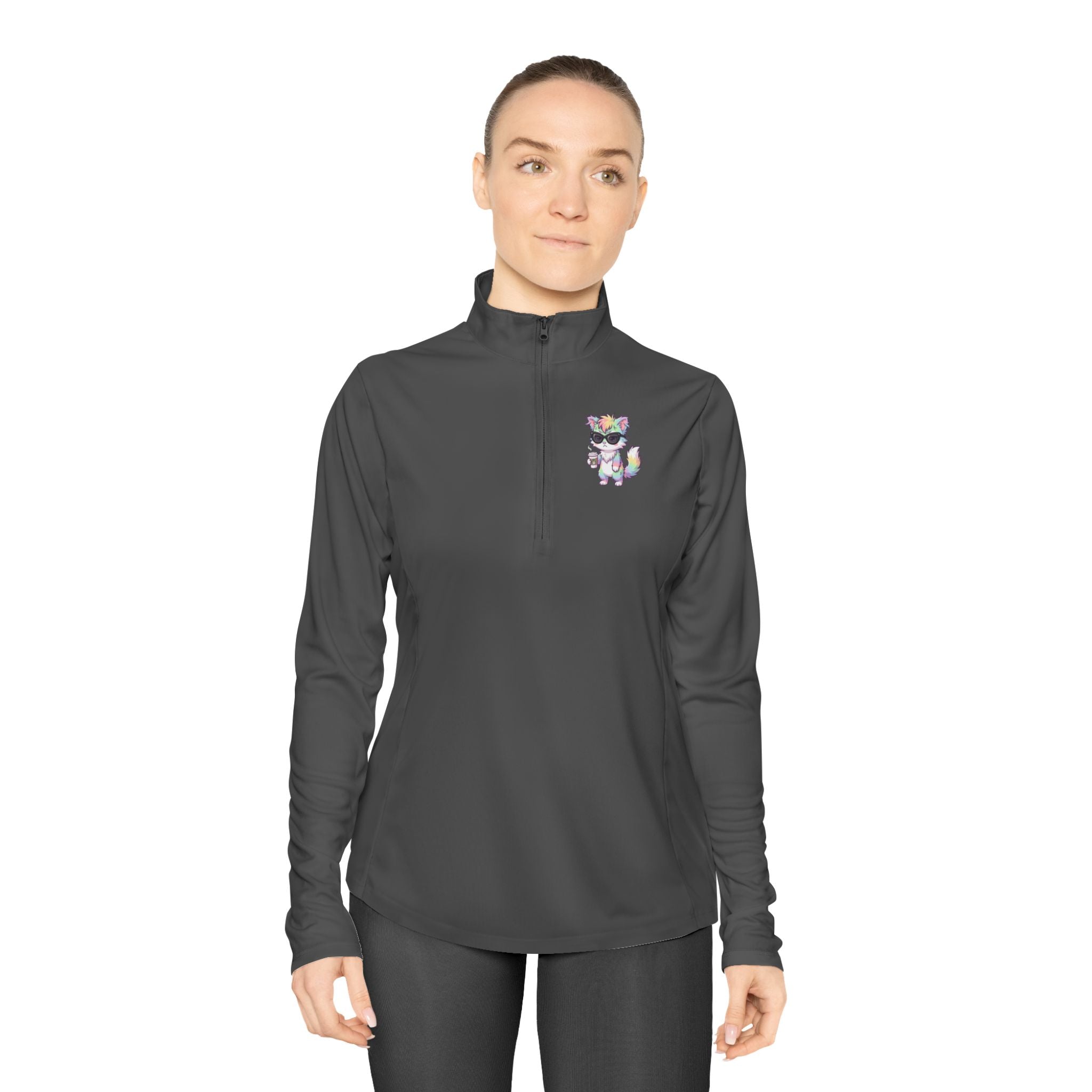 Cute Grumpy Rainbow Furry Ladies Quarter-Zip Pullover | Embroidered Pullover