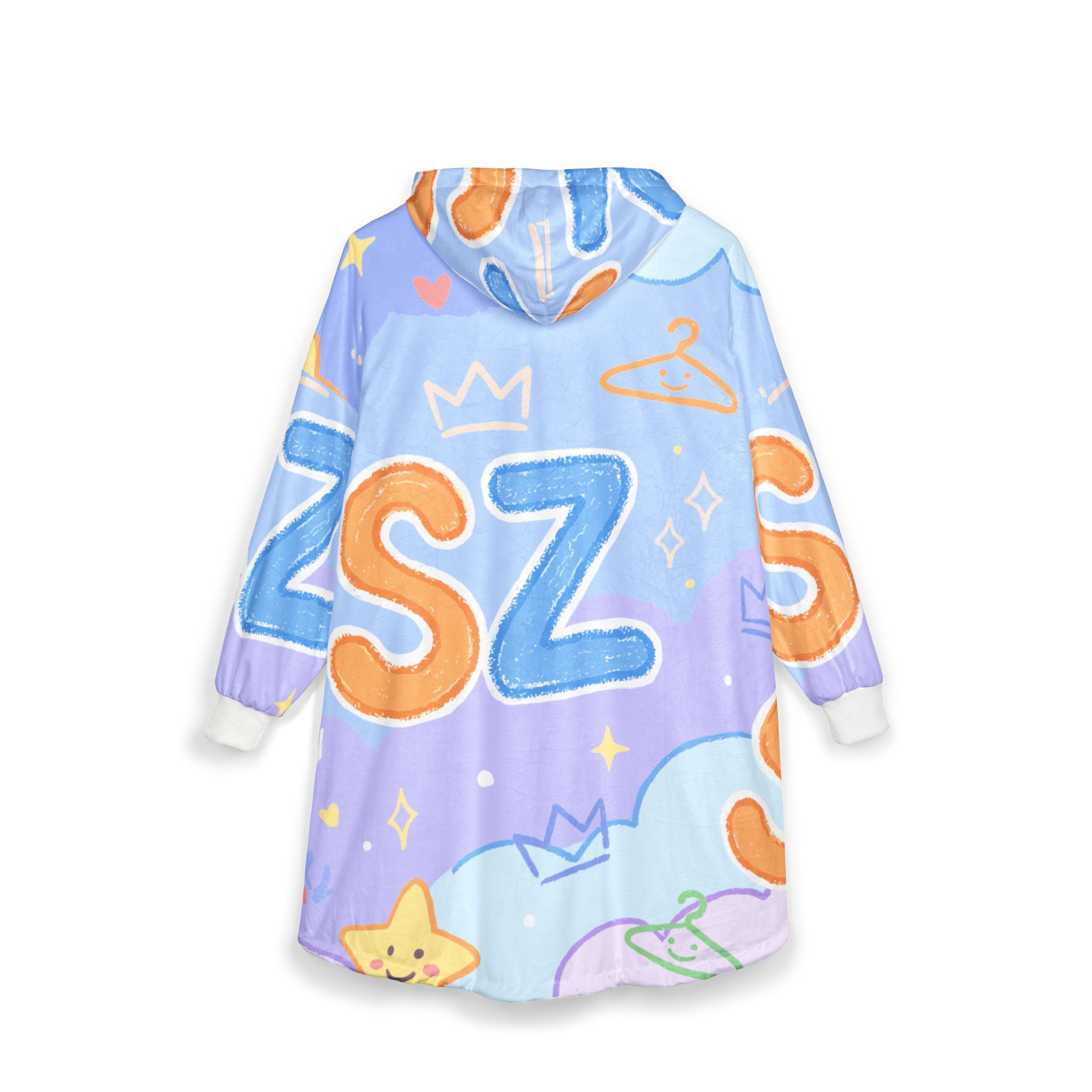 Cozy Pastel Kawaii Hooded Blanket — SZS Plush Wearable Blanket with Stars & Clouds