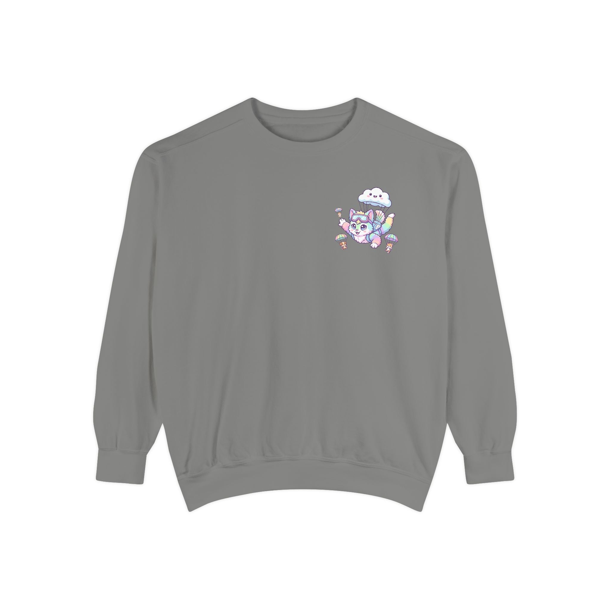 Cute Retro Rainbow Skydiving Furry Sweatshirt | Pocket Graphic T-Shirt