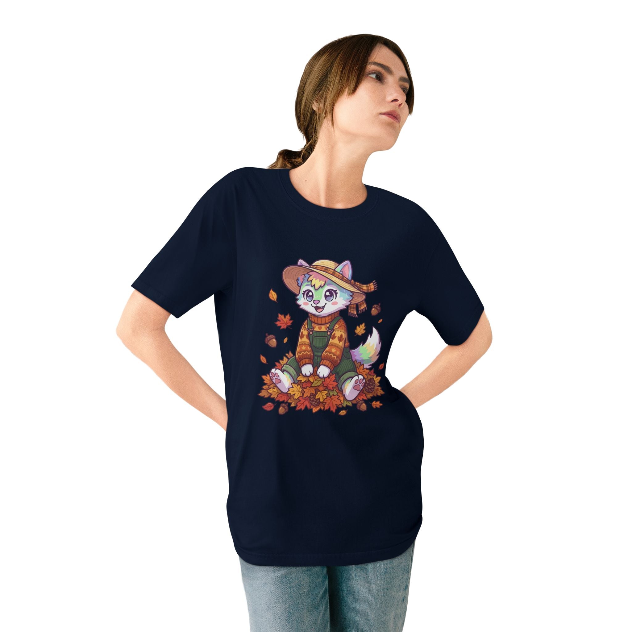 Autumn Fox Tee — Cute Fall Rainbow Pup with Leaves