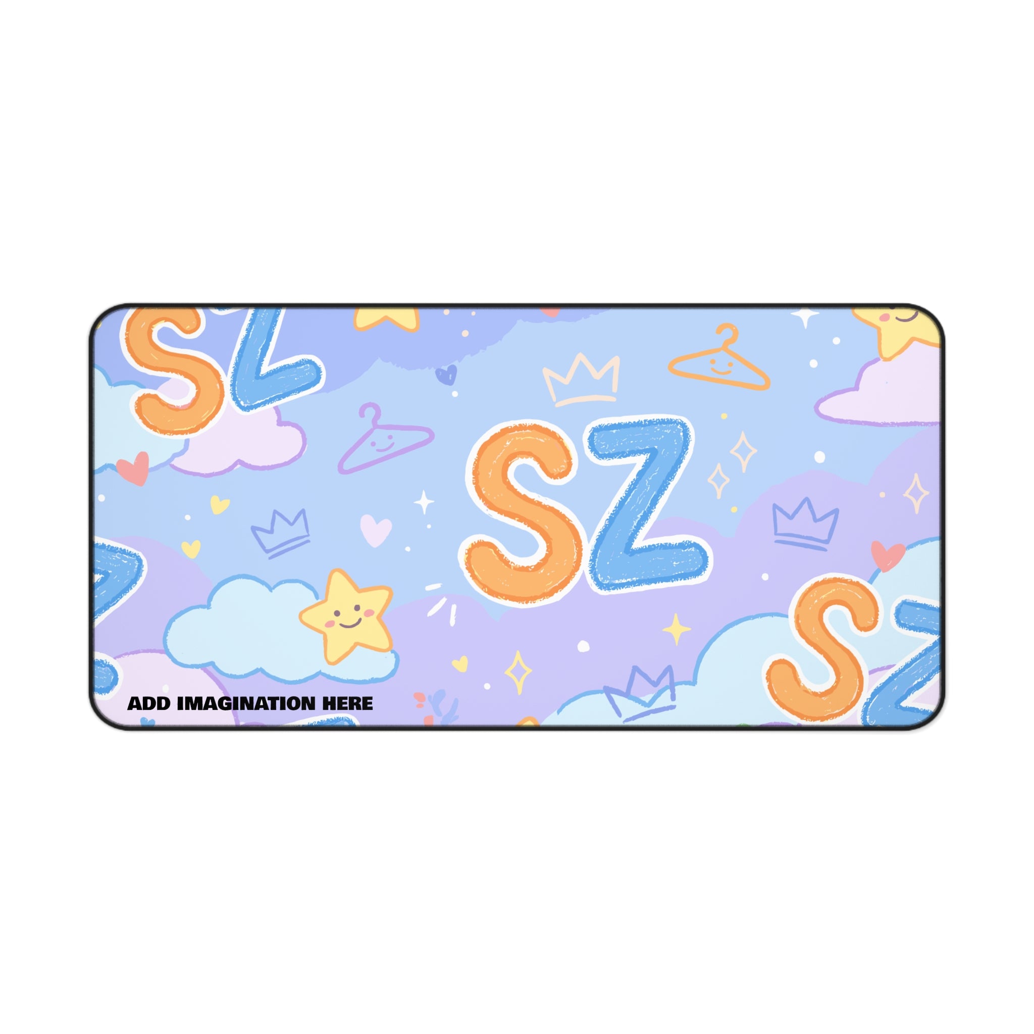 Cute Pastel 'SZ' Desk Mat — Kawaii Stars & Clouds Mouse Pad