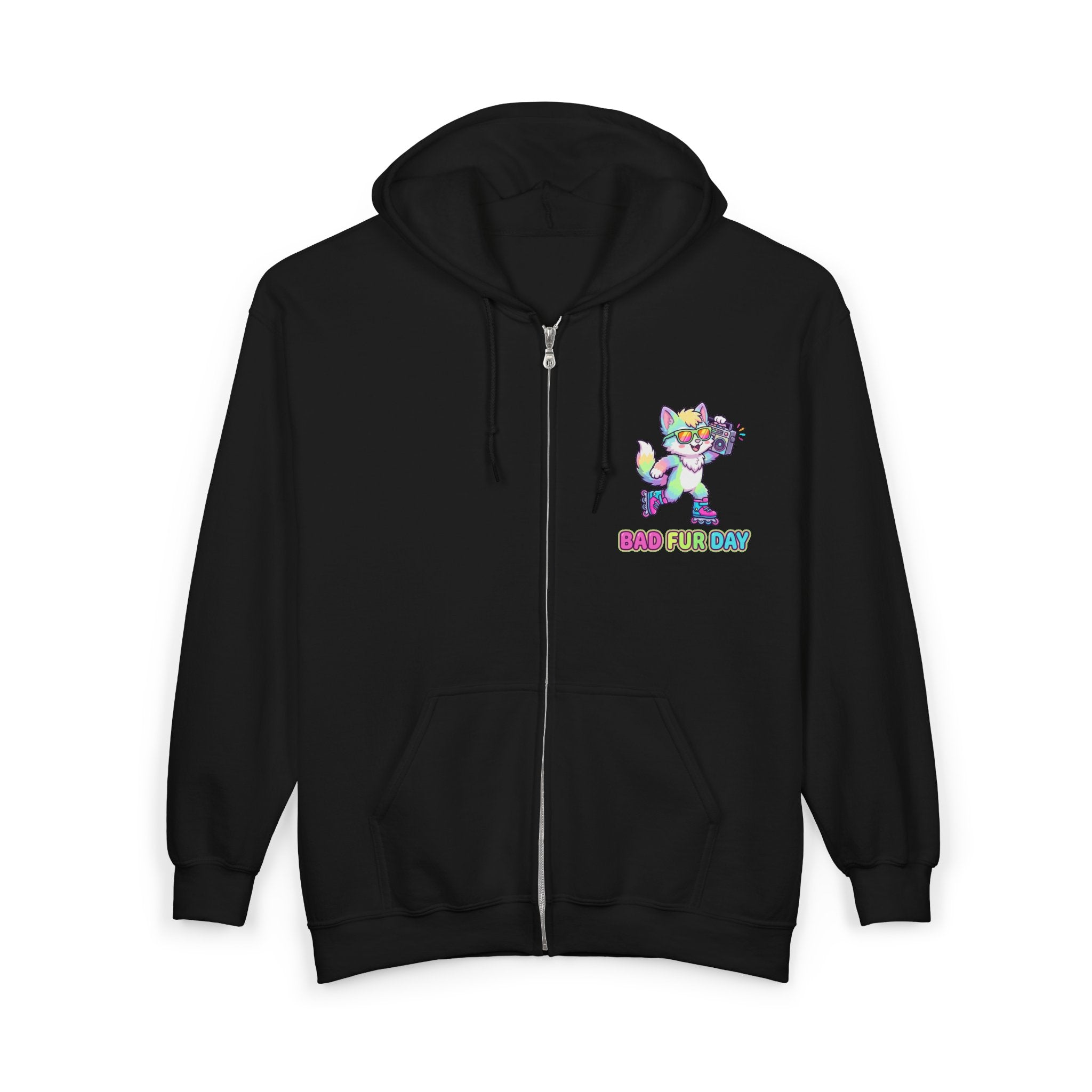Bad Fur Day Neon Rainbow Furry Full-Zip Hoodie | Cute Rainbow Cat