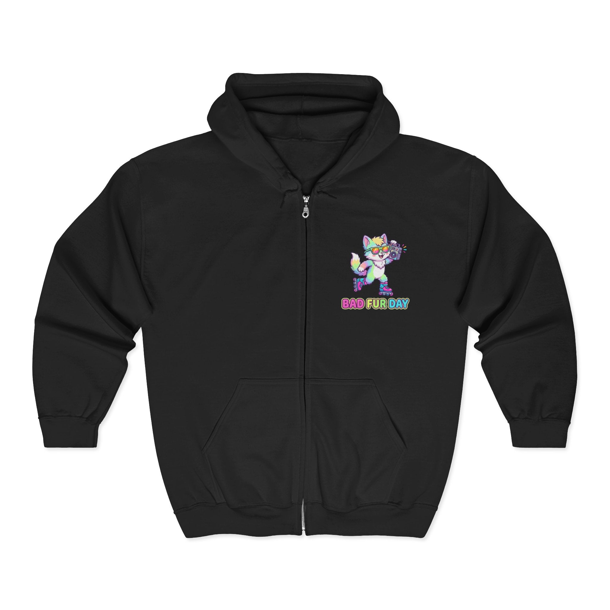 Bad Fur Day Neon Rainbow Furry Full-Zip Hoodie | Cute Rainbow Cat