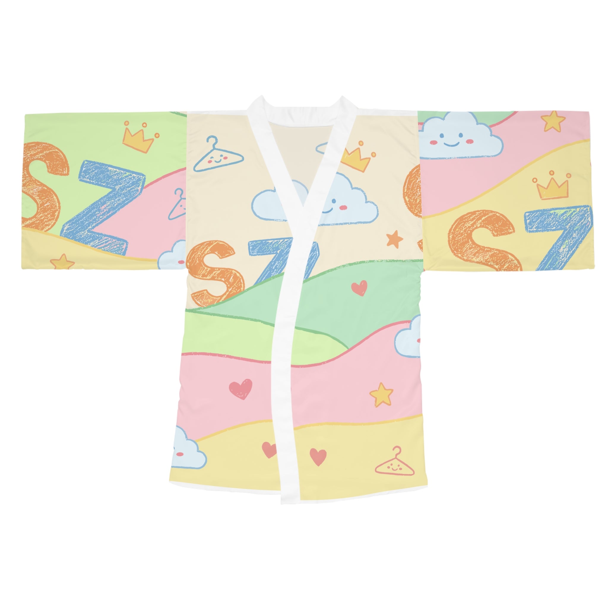 Kawaii Pastel Cloud Kimono Robe — Cute AOP Long Sleeve Loungewear