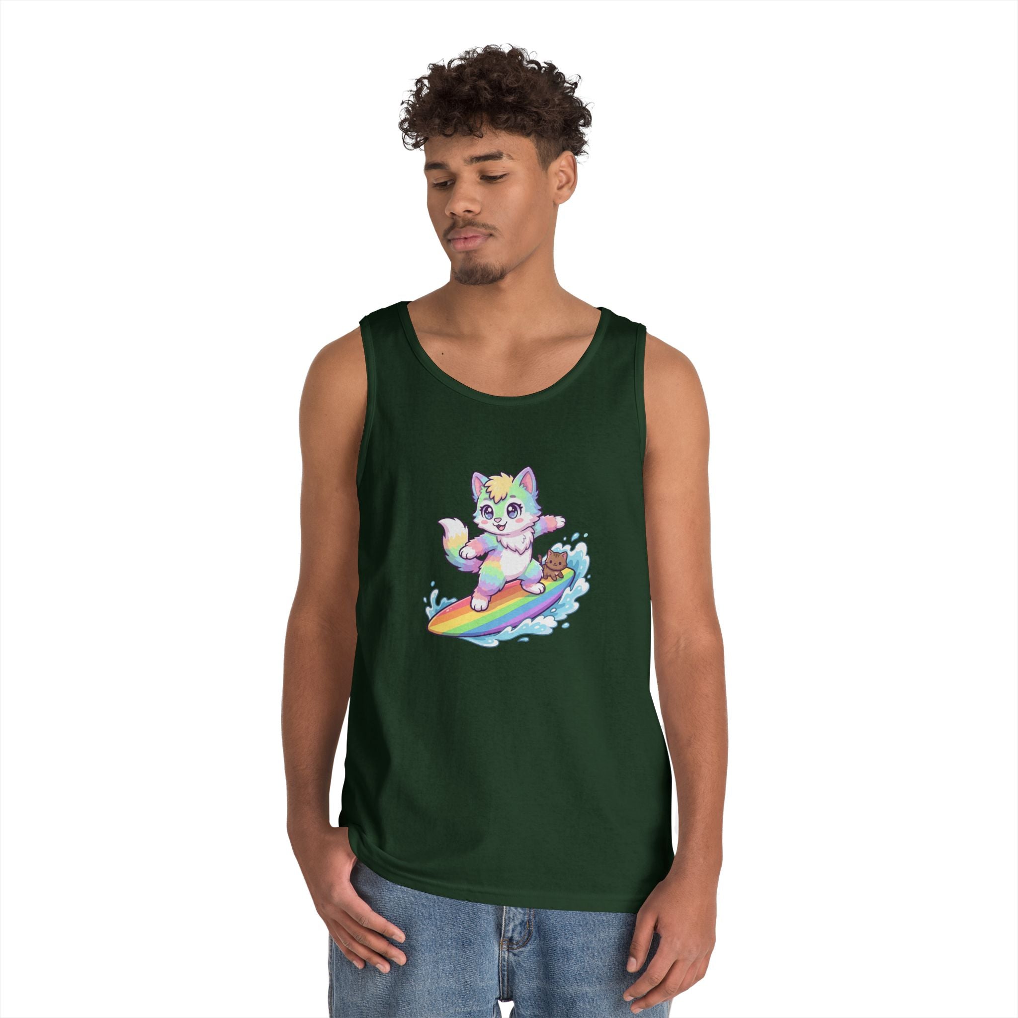 Kawaii Cat Surfing Rainbow Tank